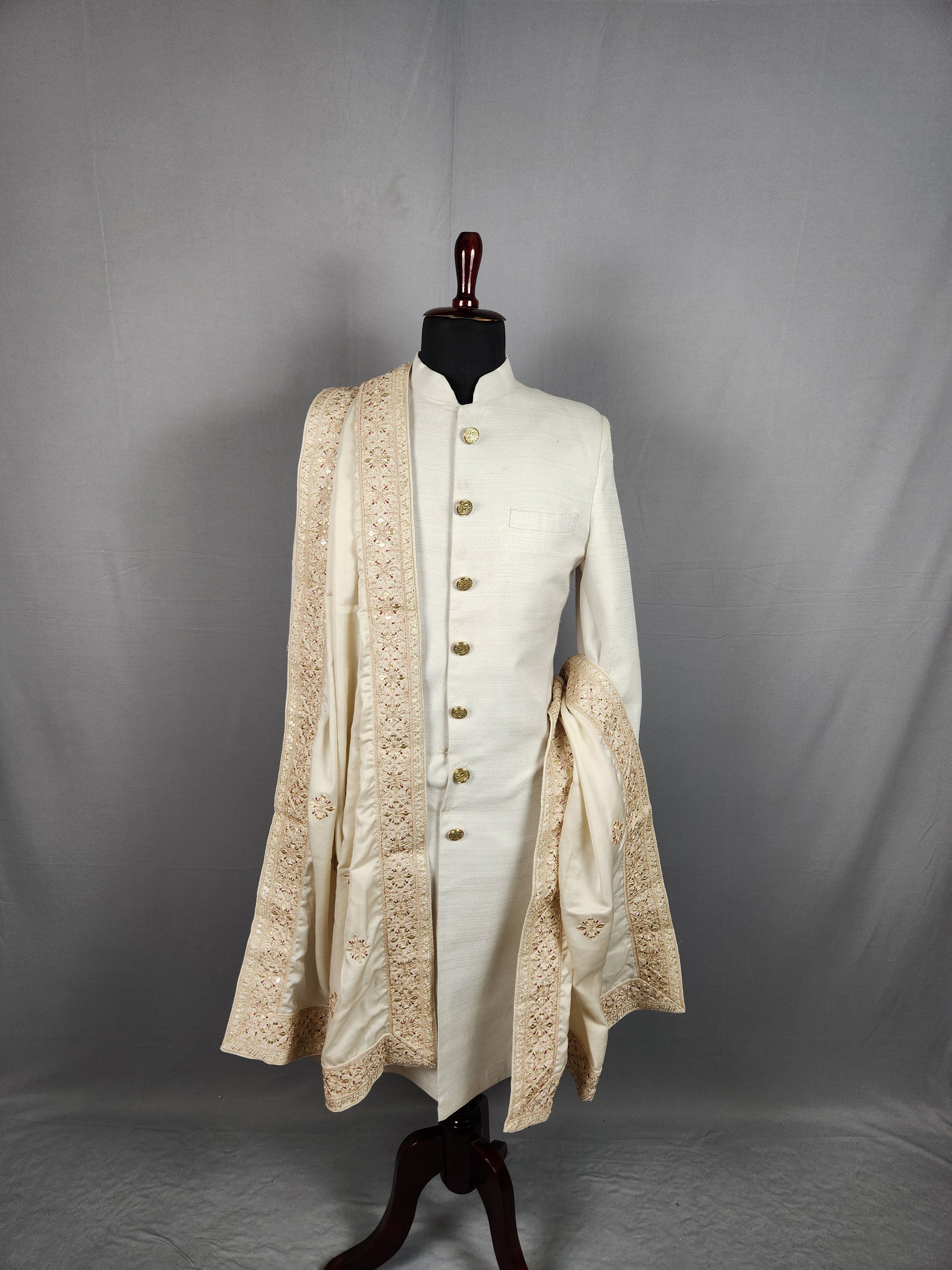 Beige Groom Shawl - A Red Touch-Up Beige Stole