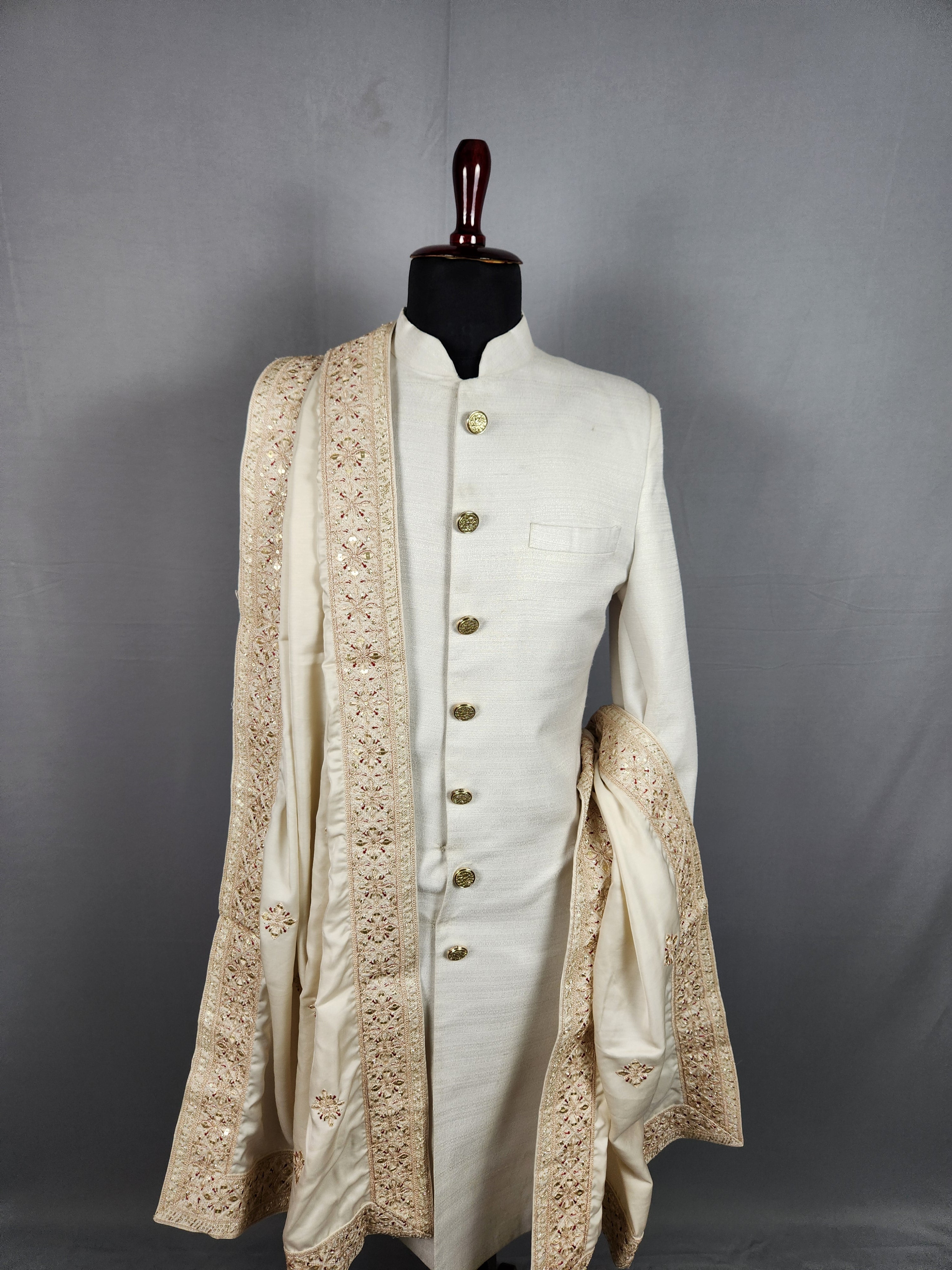 Beige Groom Shawl - A Red Touch-Up Beige Stole