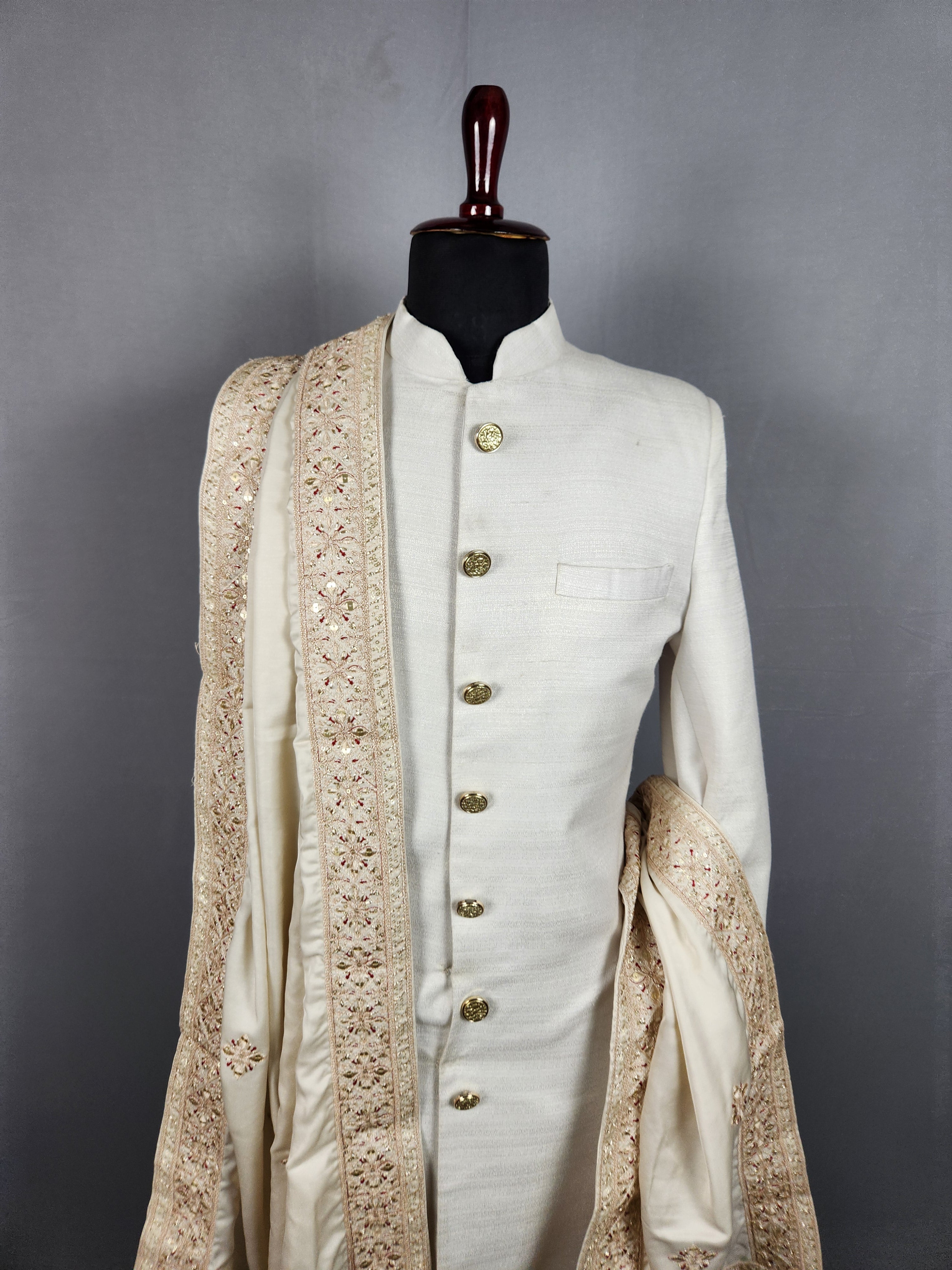 Beige Groom Shawl - A Red Touch-Up Beige Stole