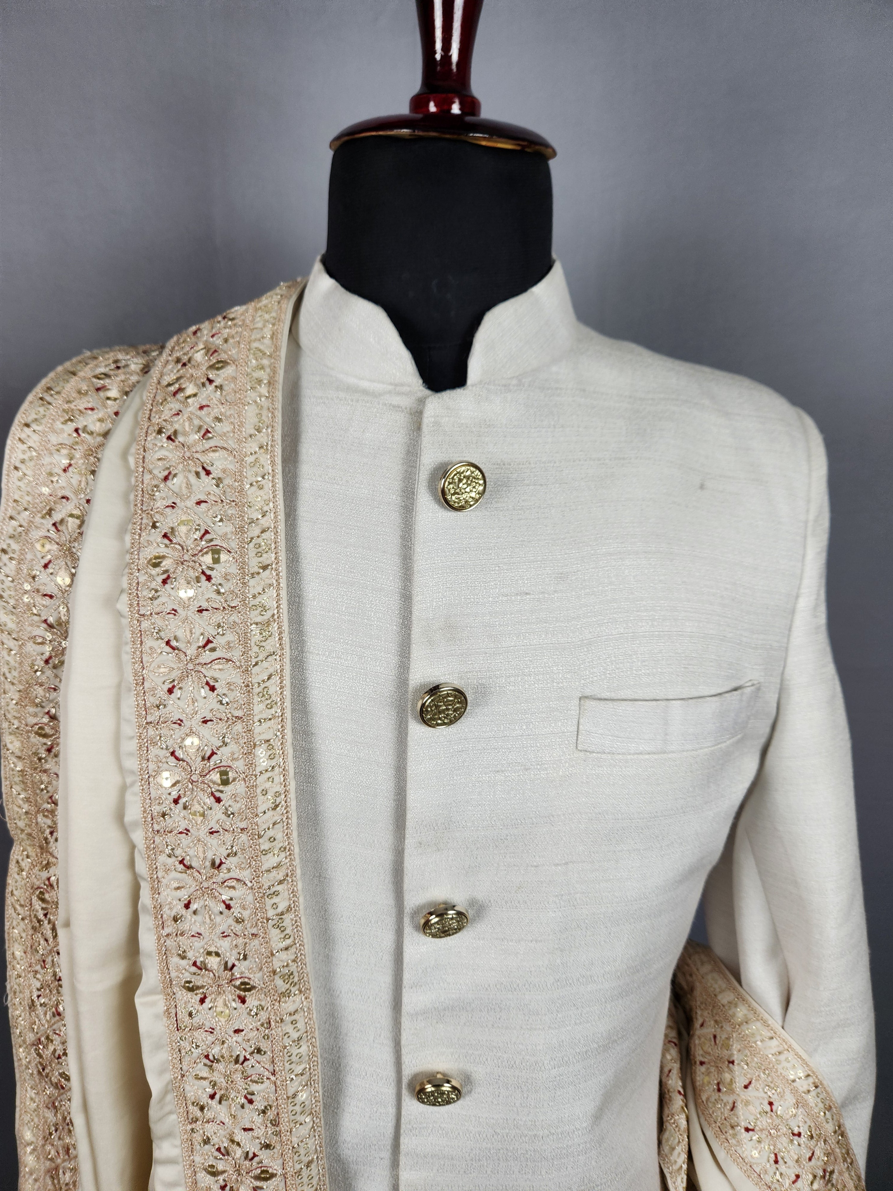 Beige Groom Shawl - A Red Touch-Up Beige Stole