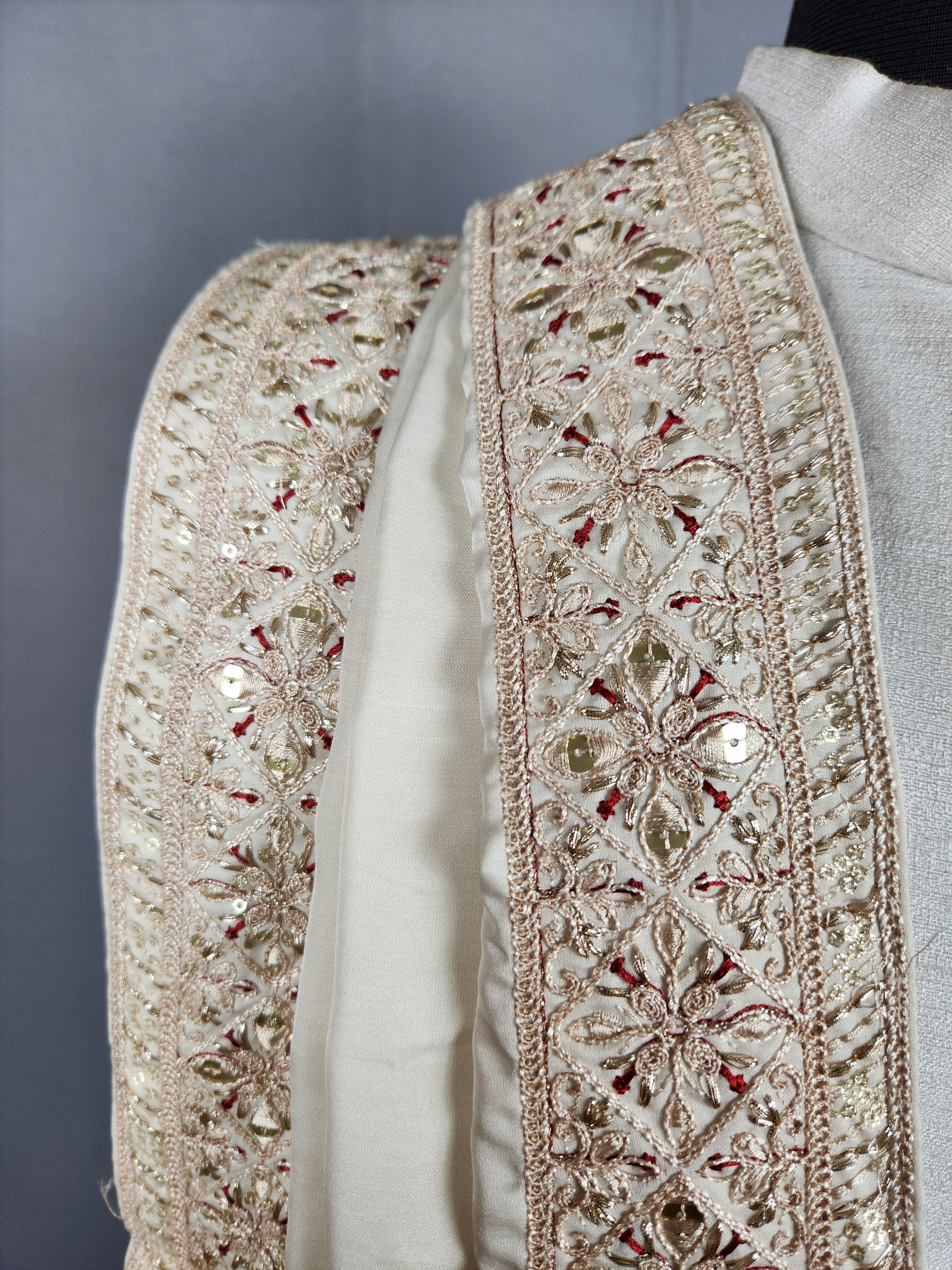 Beige Groom Shawl - A Red Touch-Up Beige Stole