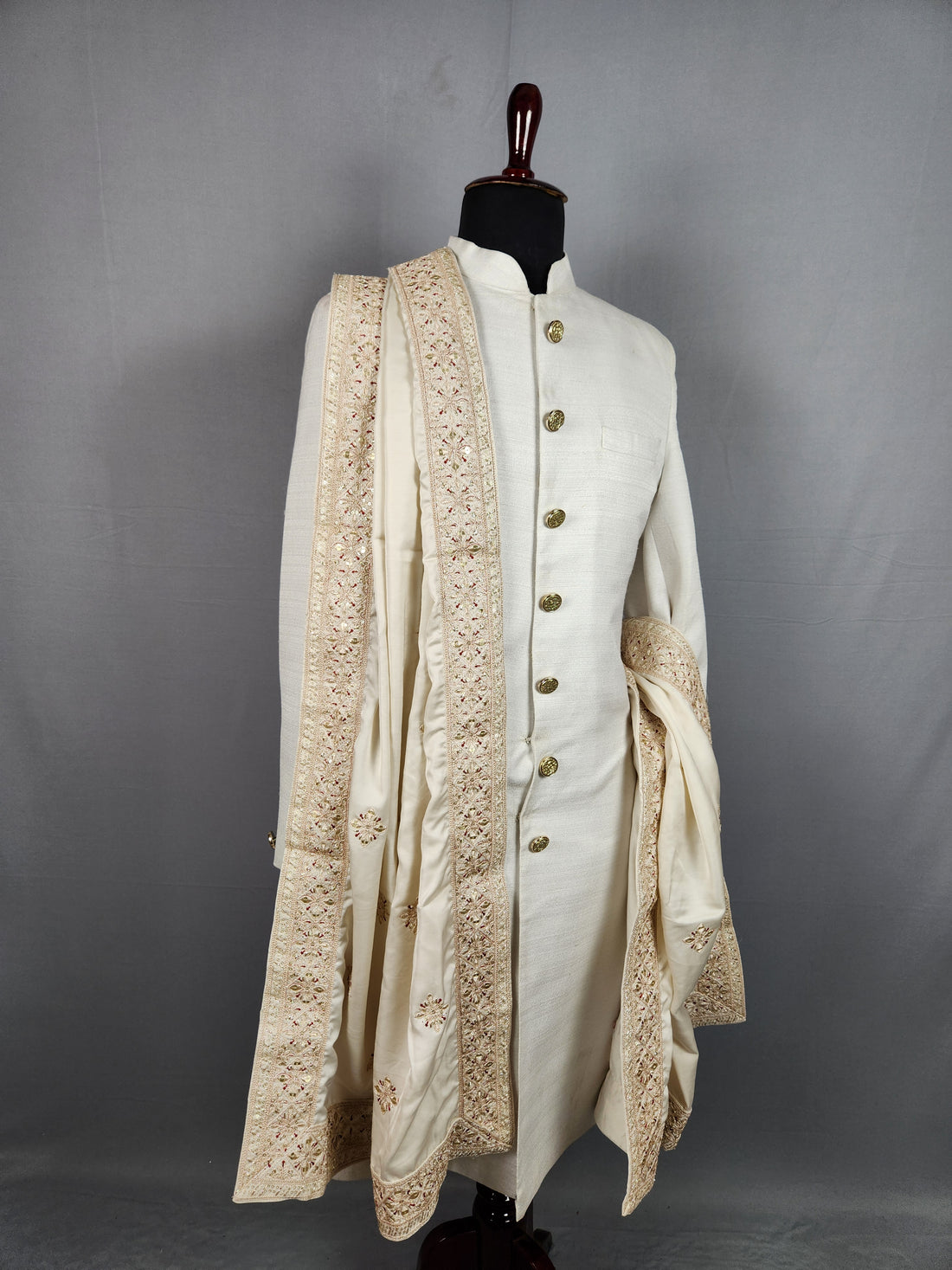 Beige Groom Shawl - A Red Touch-Up Beige Stole