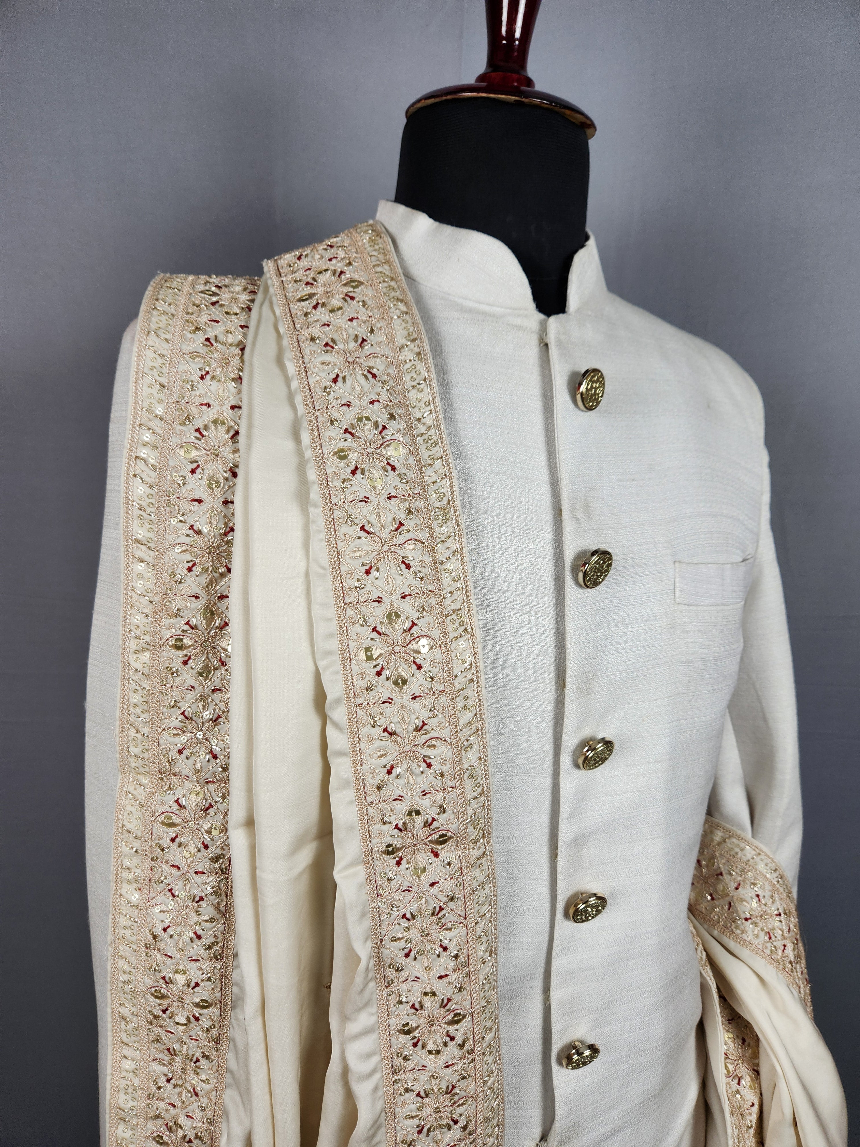 Beige Groom Shawl - A Red Touch-Up Beige Stole