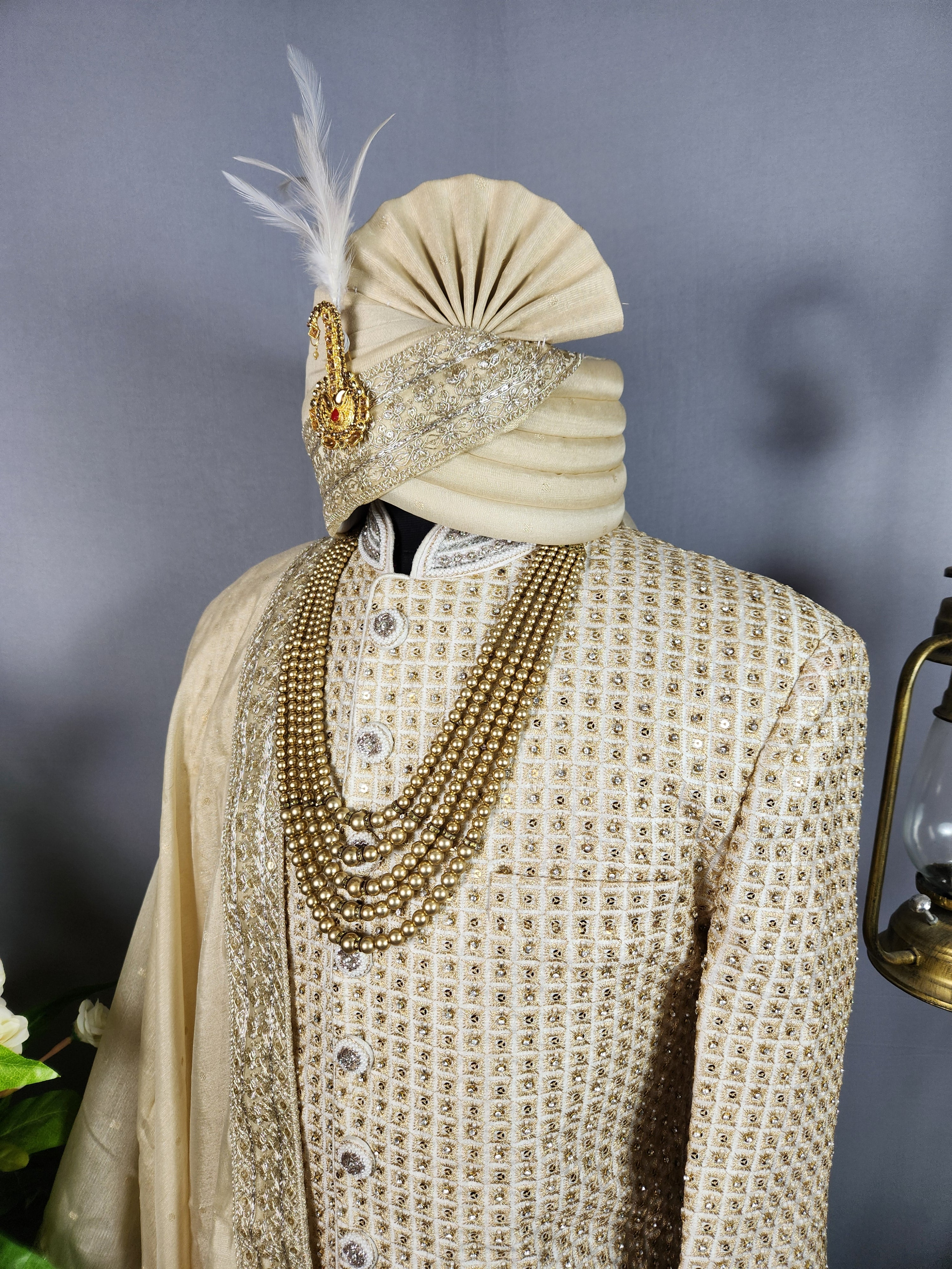 Beige Sherwani for Groom  -   Indian Wedding Outfit for Men