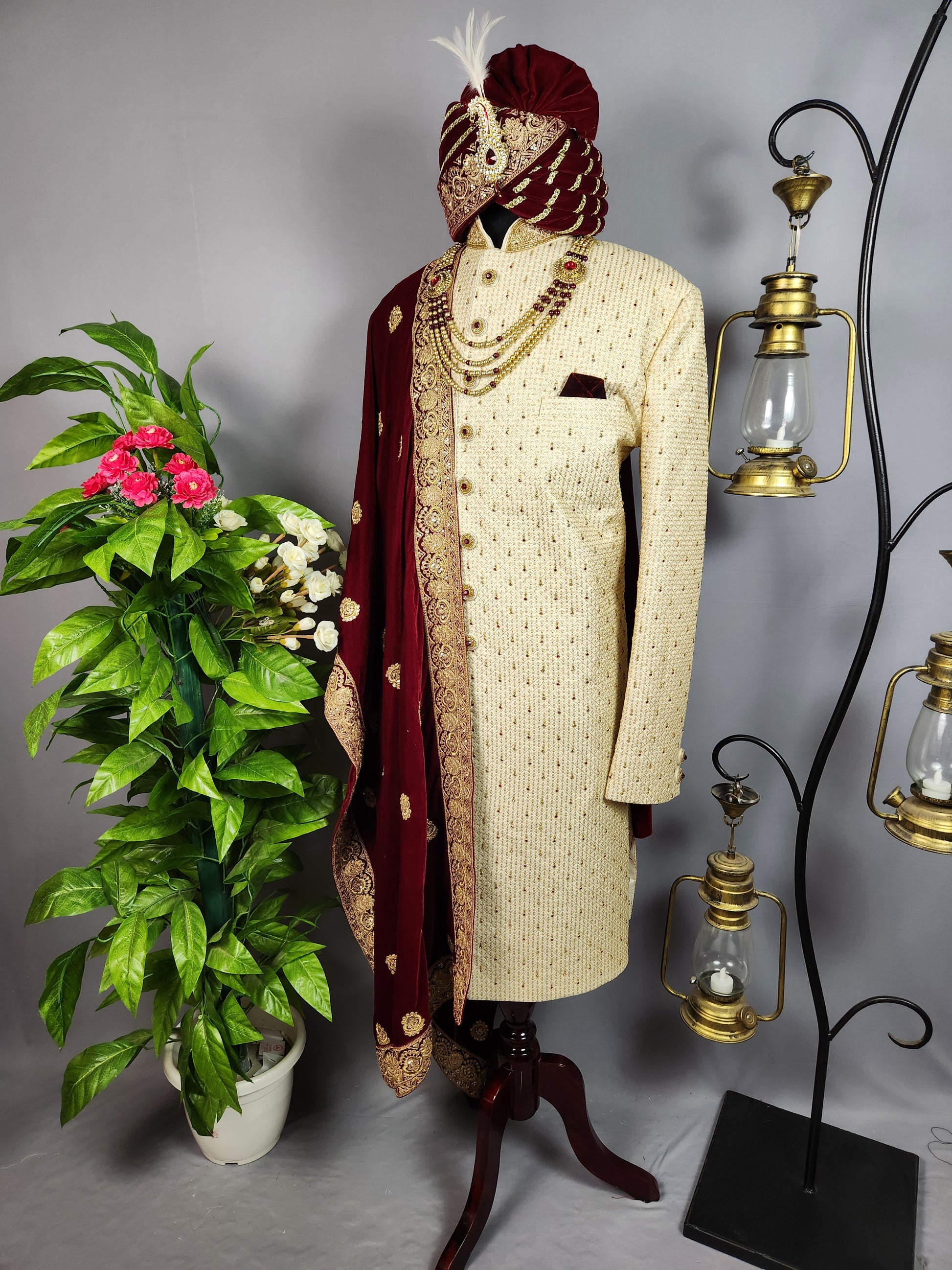Beige Sherwani for Groom  -   Indian Wedding Outfit for Men