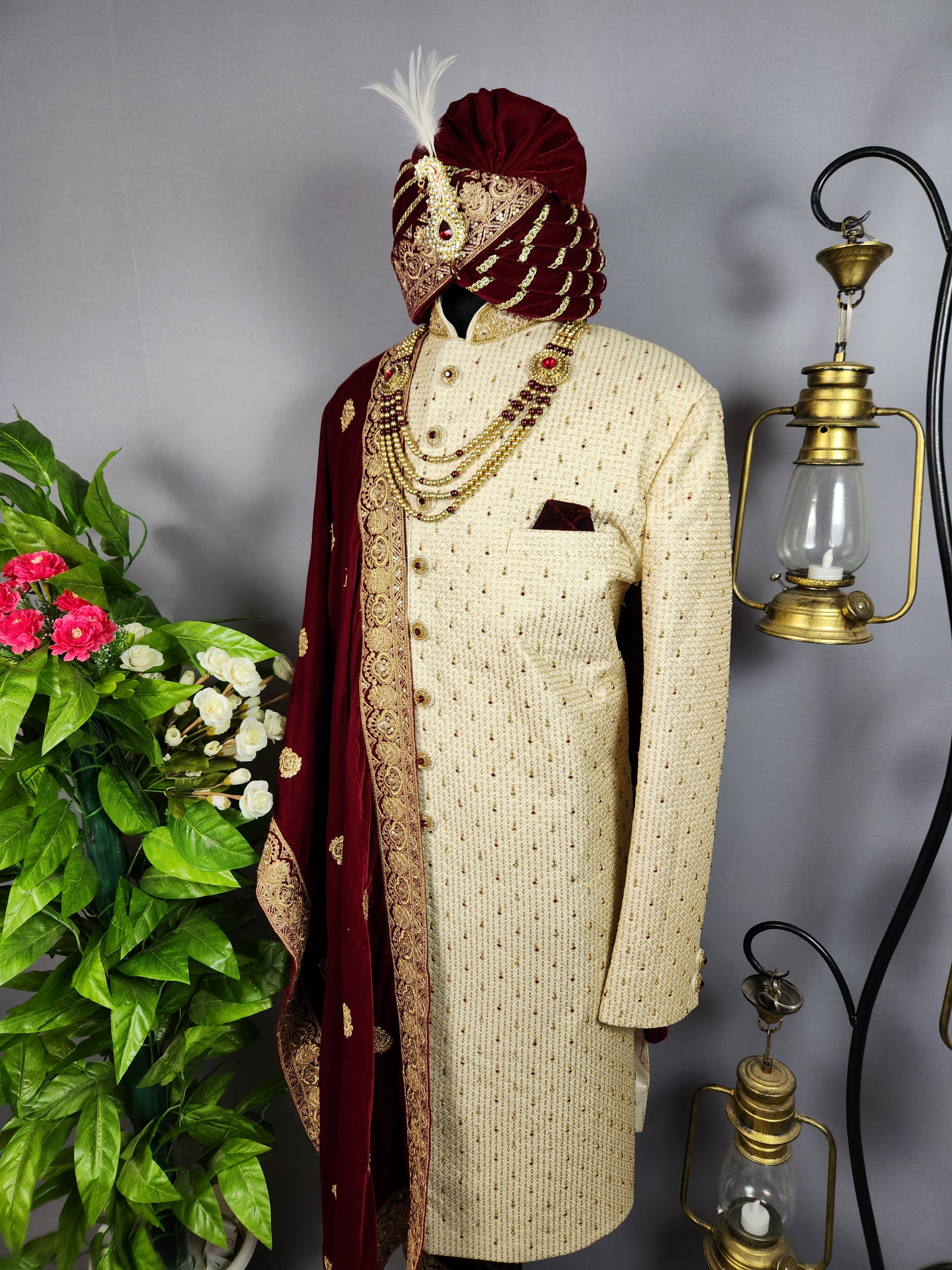 Beige Sherwani for Groom  -   Indian Wedding Outfit for Men