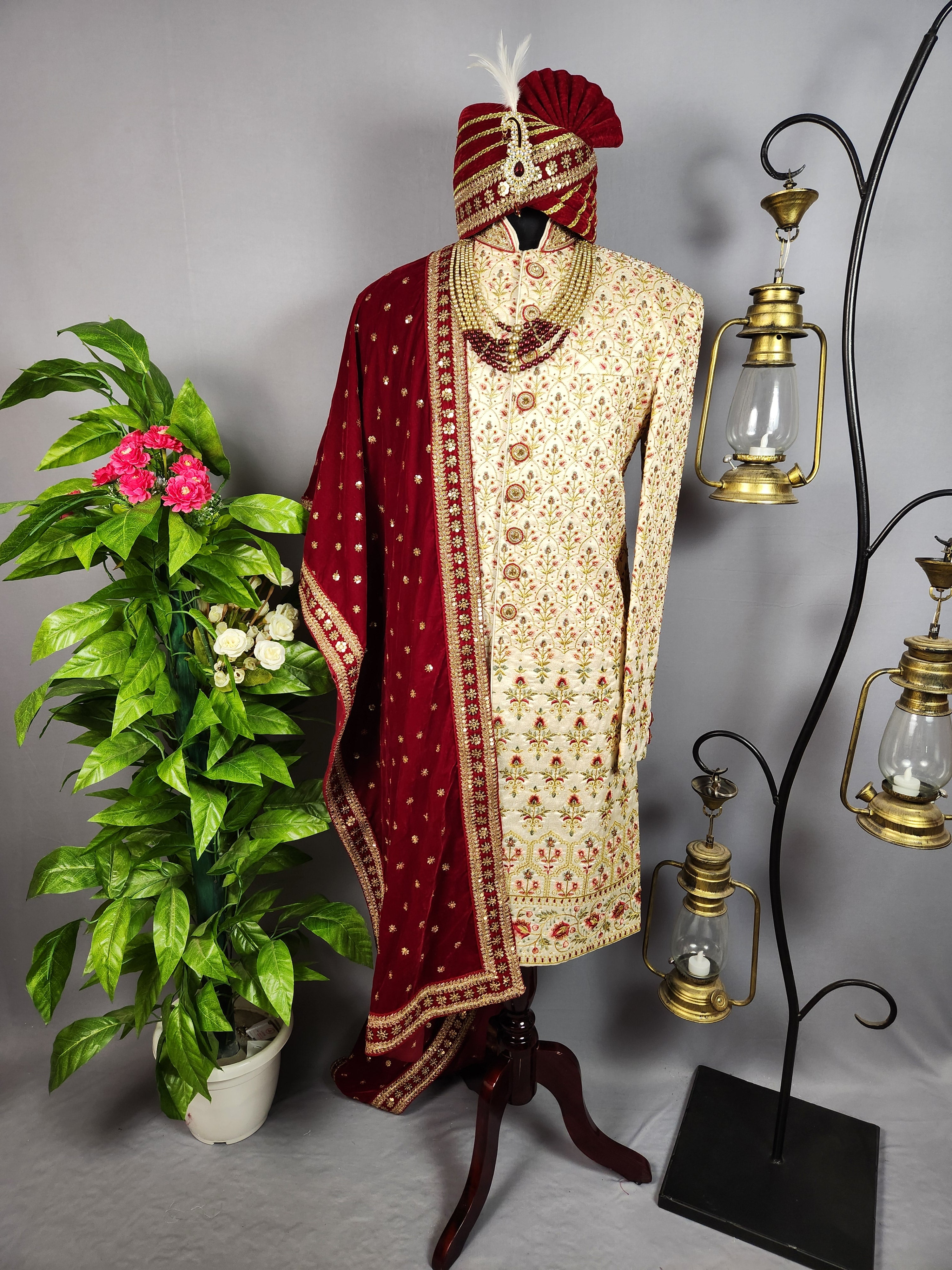 Beige Sherwani for Groom  -   Indian Wedding Outfit for Men