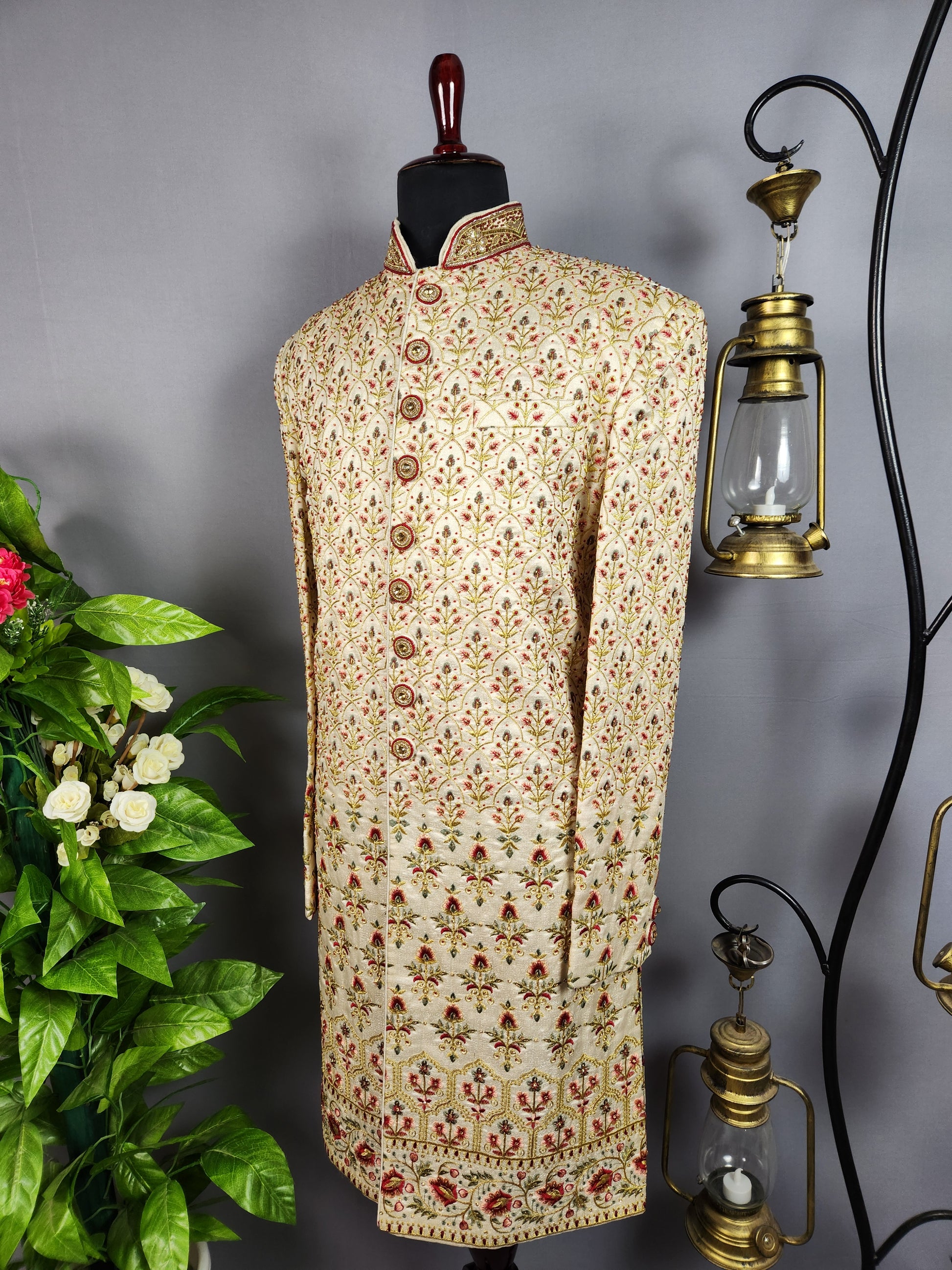 Beige Sherwani for Groom  -   Indian Wedding Outfit for Men