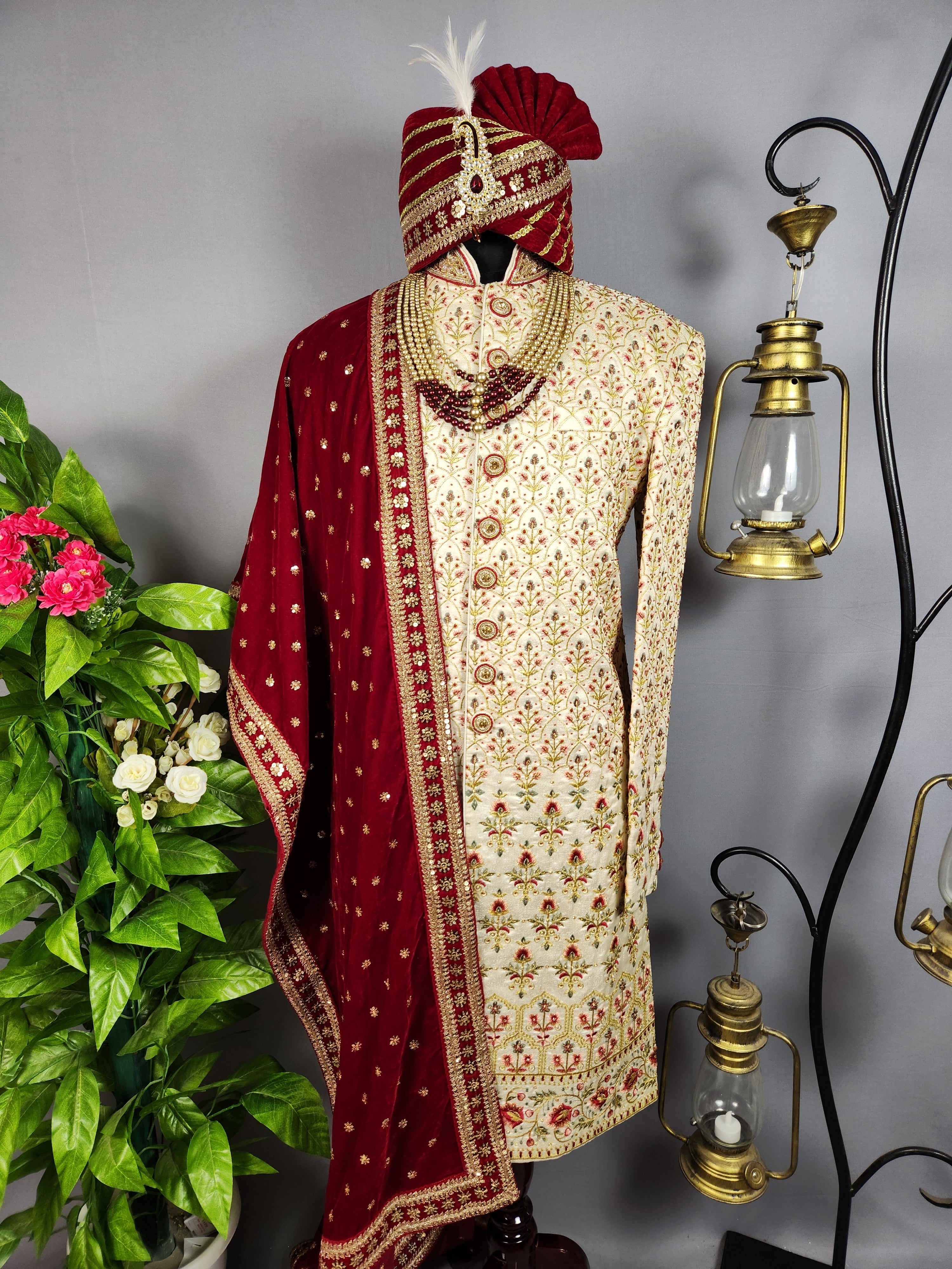 Beige Sherwani for Groom  -   Indian Wedding Outfit for Men
