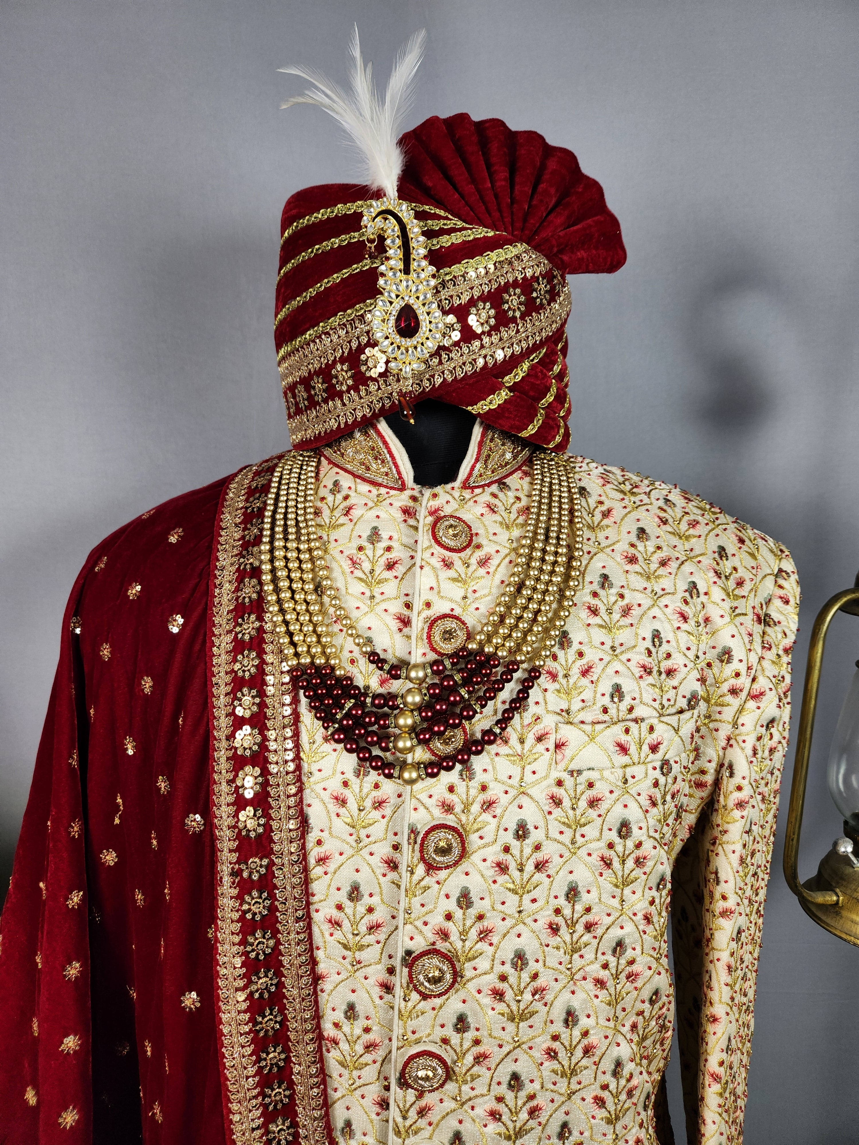 Beige Sherwani for Groom  -   Indian Wedding Outfit for Men