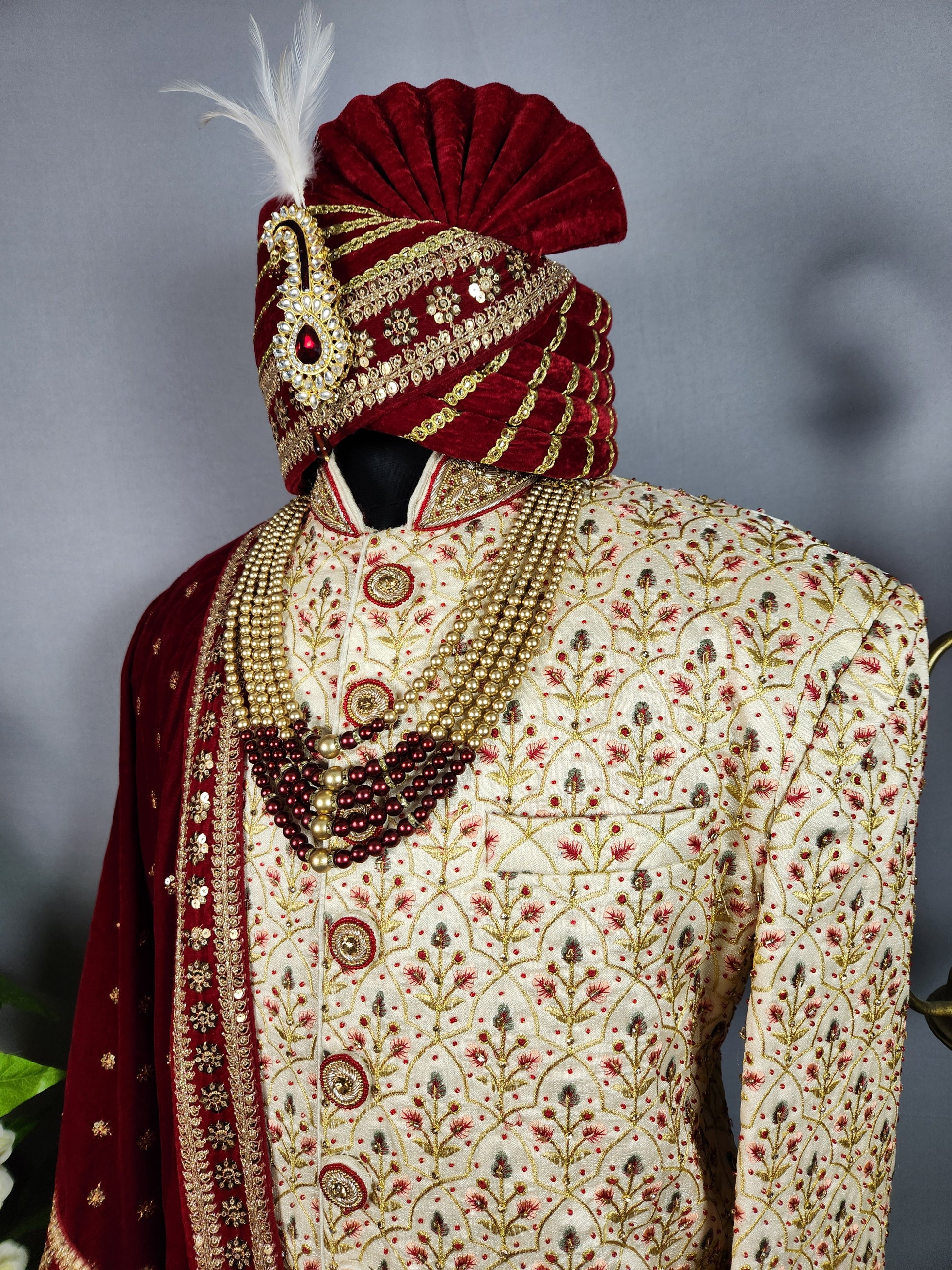 Beige Sherwani for Groom  -   Indian Wedding Outfit for Men