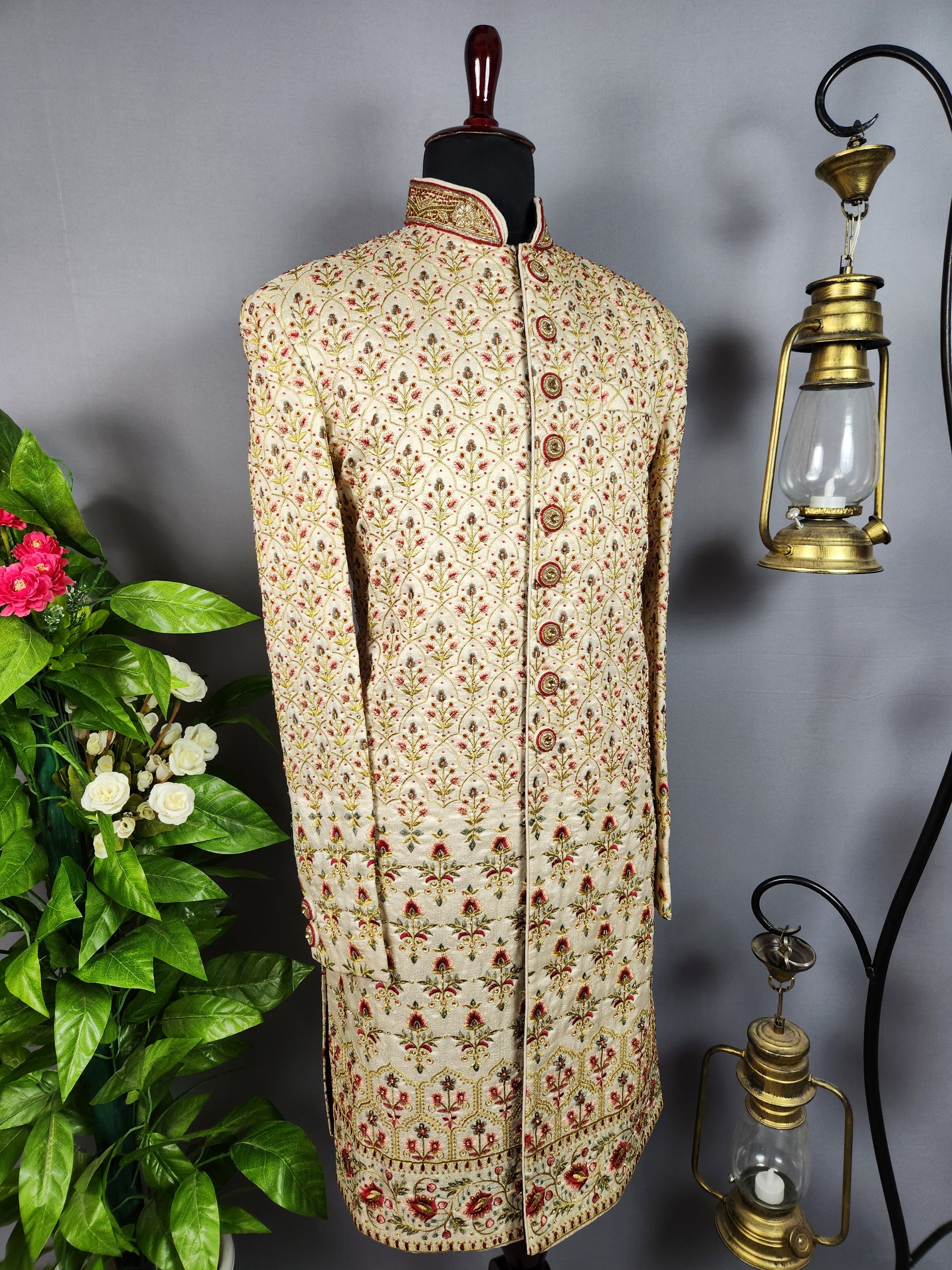 Beige Sherwani for Groom  -   Indian Wedding Outfit for Men