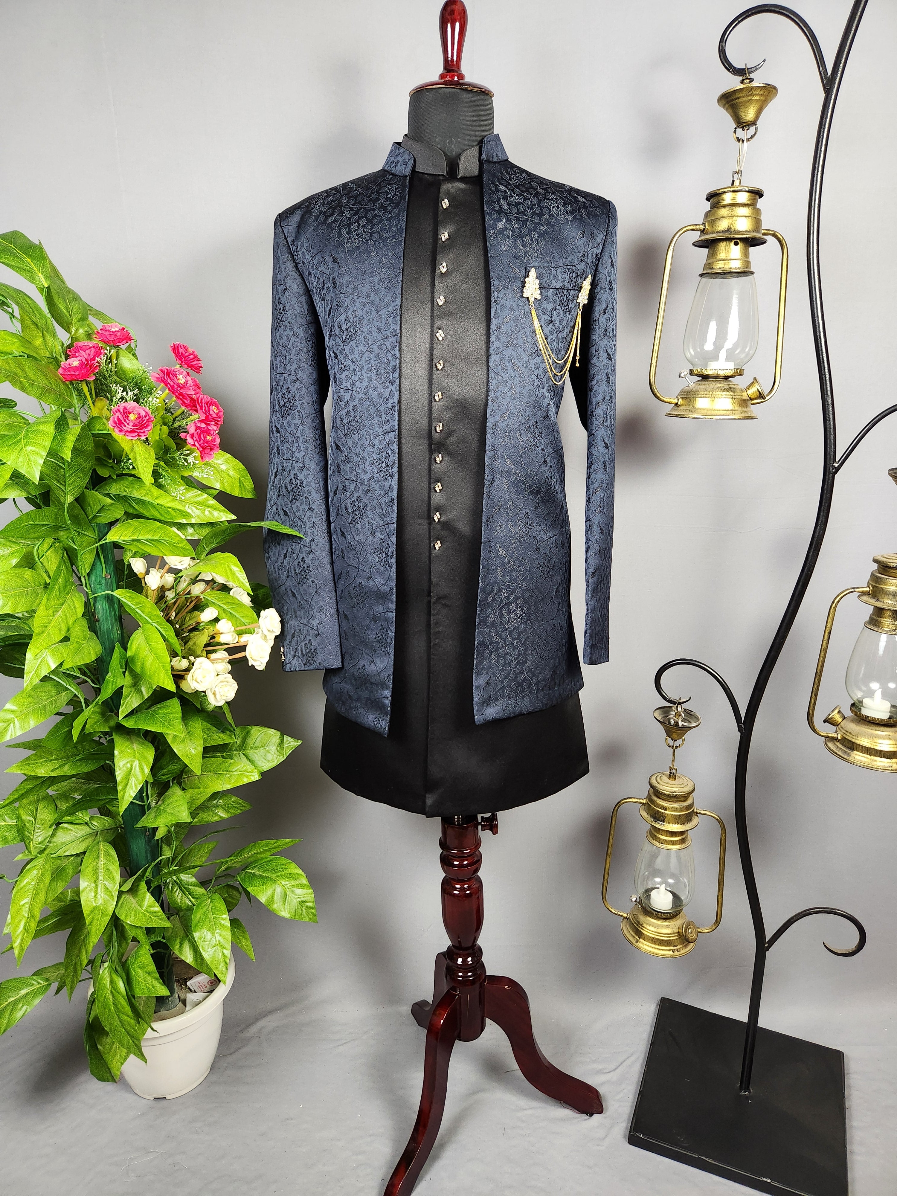 Black Indo-Western Sherwani for Groom  -   Indian Wedding Outfit for Men