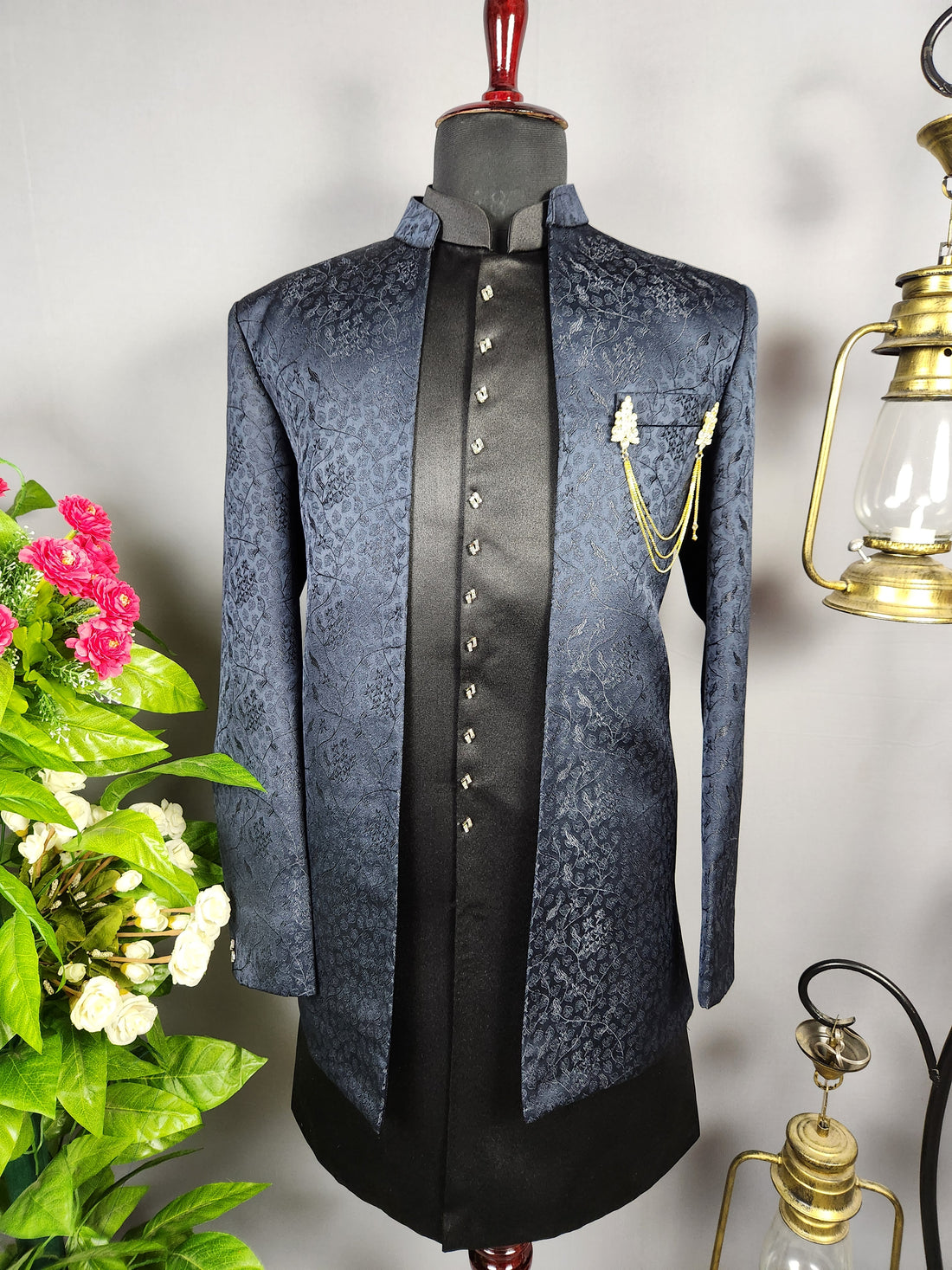 Black Indo-Western Sherwani for Groom  -   Indian Wedding Outfit for Men