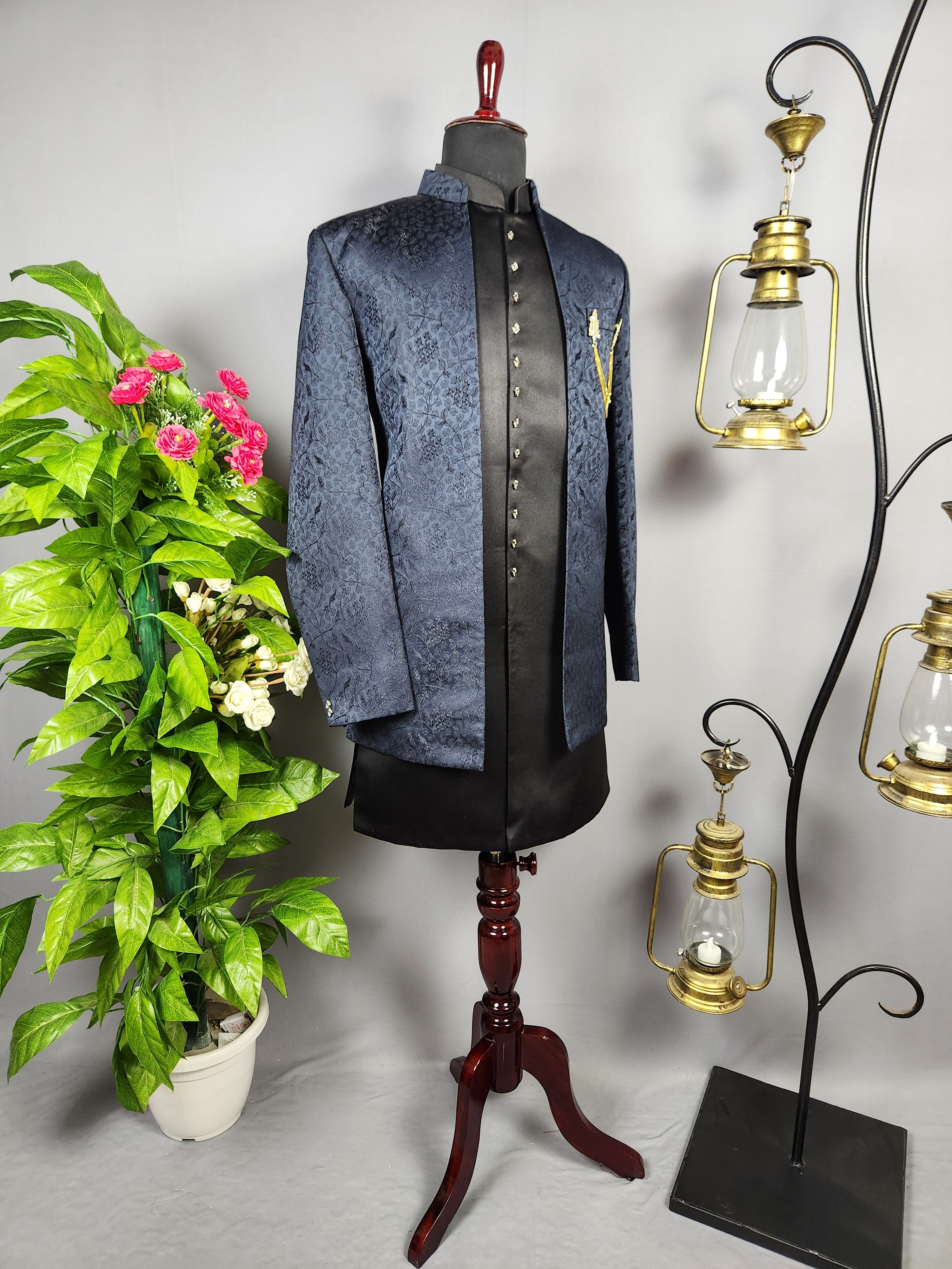 Black Indo-Western Sherwani for Men | Indian Groom Wedding Outfit