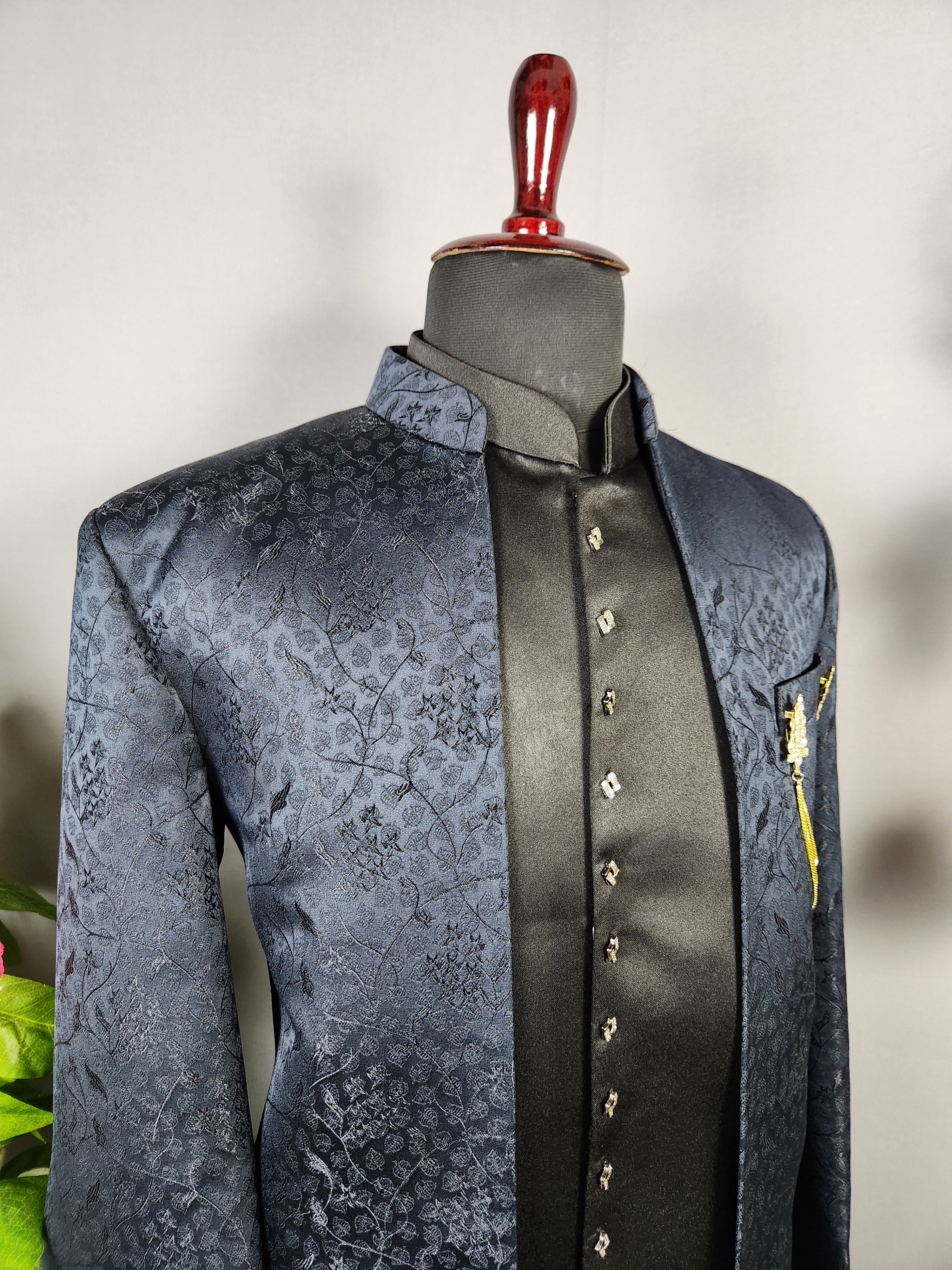 Black Indo-Western Sherwani for Men | Indian Groom Wedding Outfit