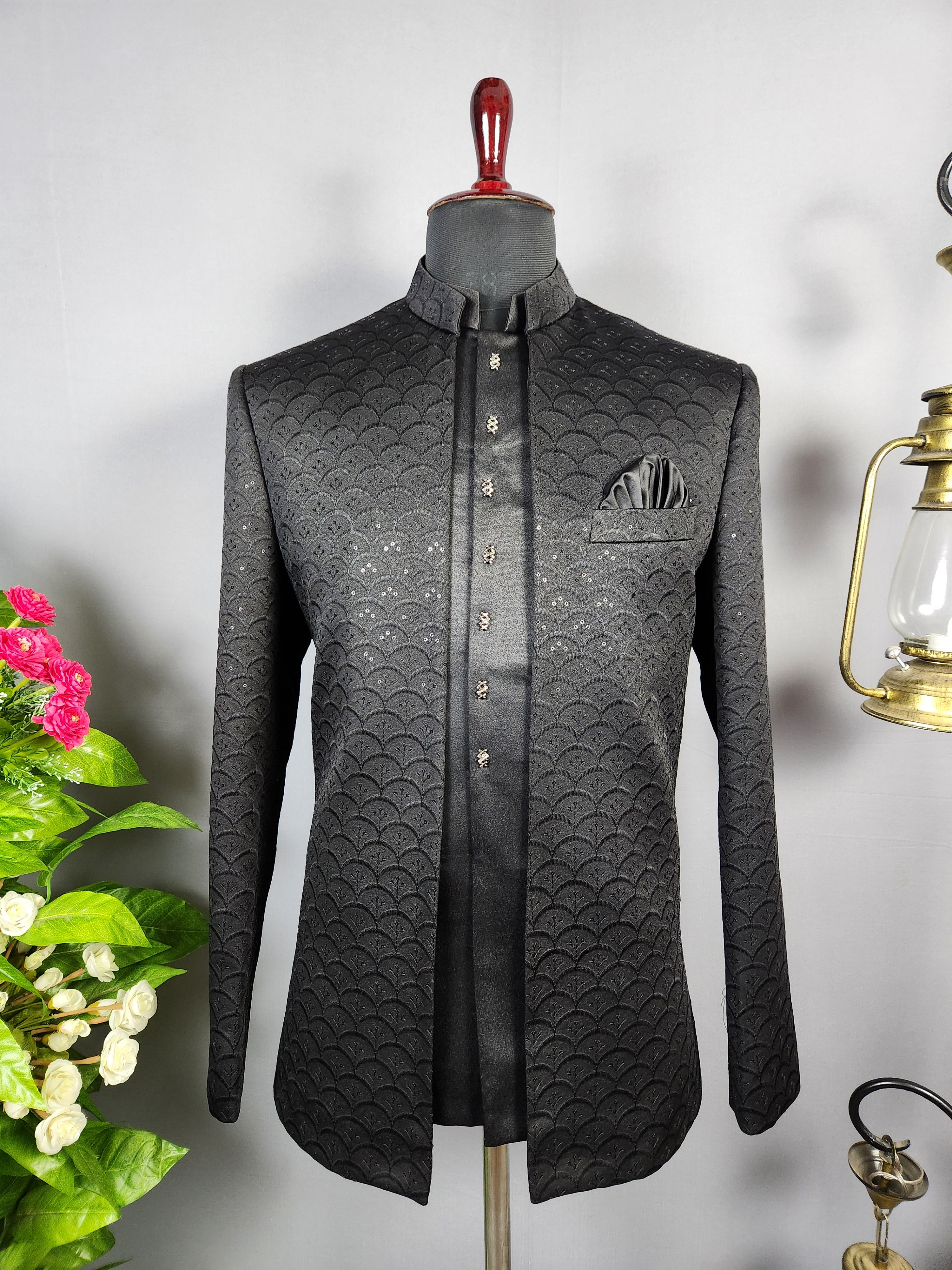 Black Jodhpuri Suit for Men  -   Indian Wedding Outfit for Men