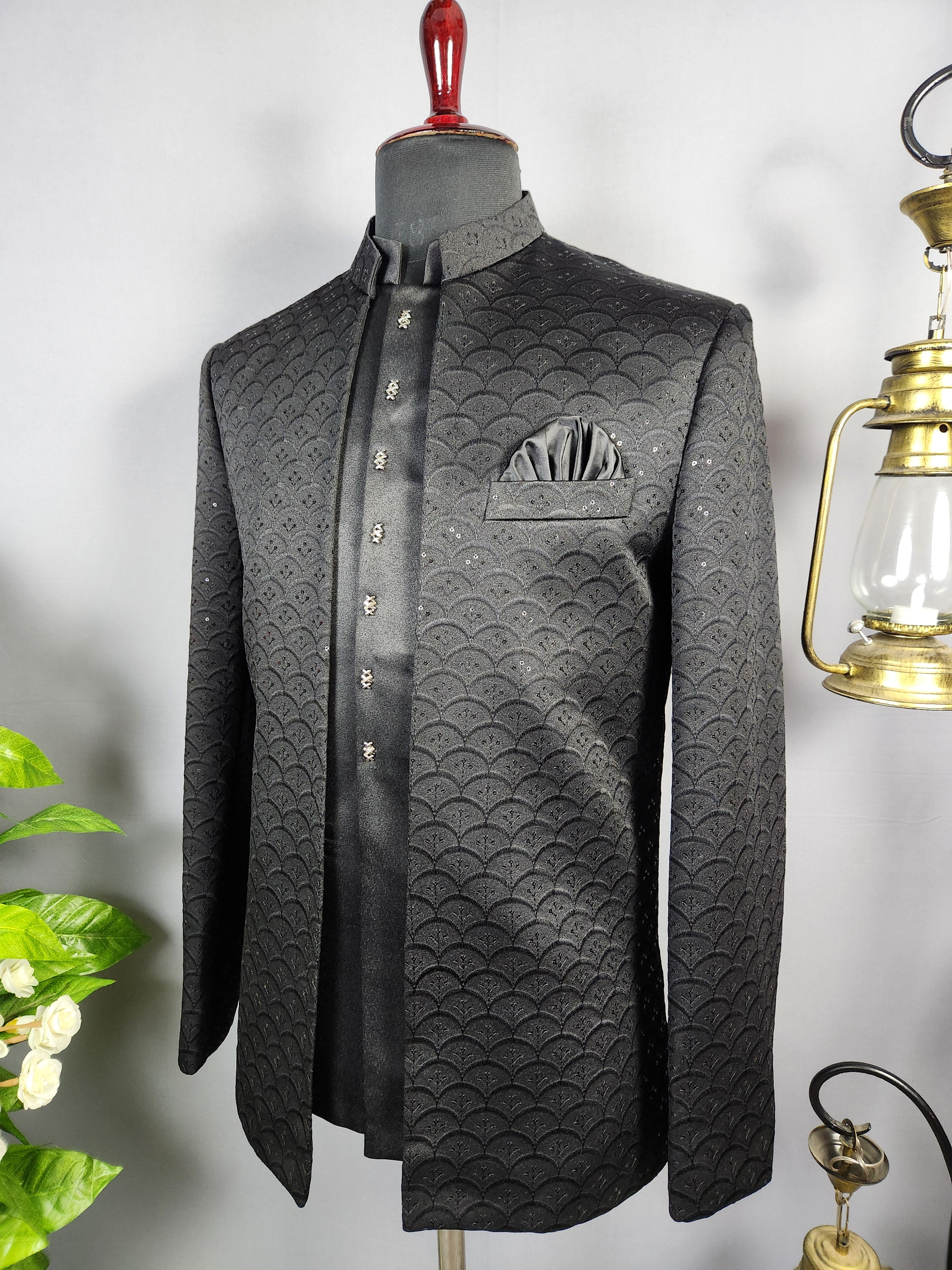 Black Jodhpuri Suit for Men  -   Indian Wedding Outfit for Men