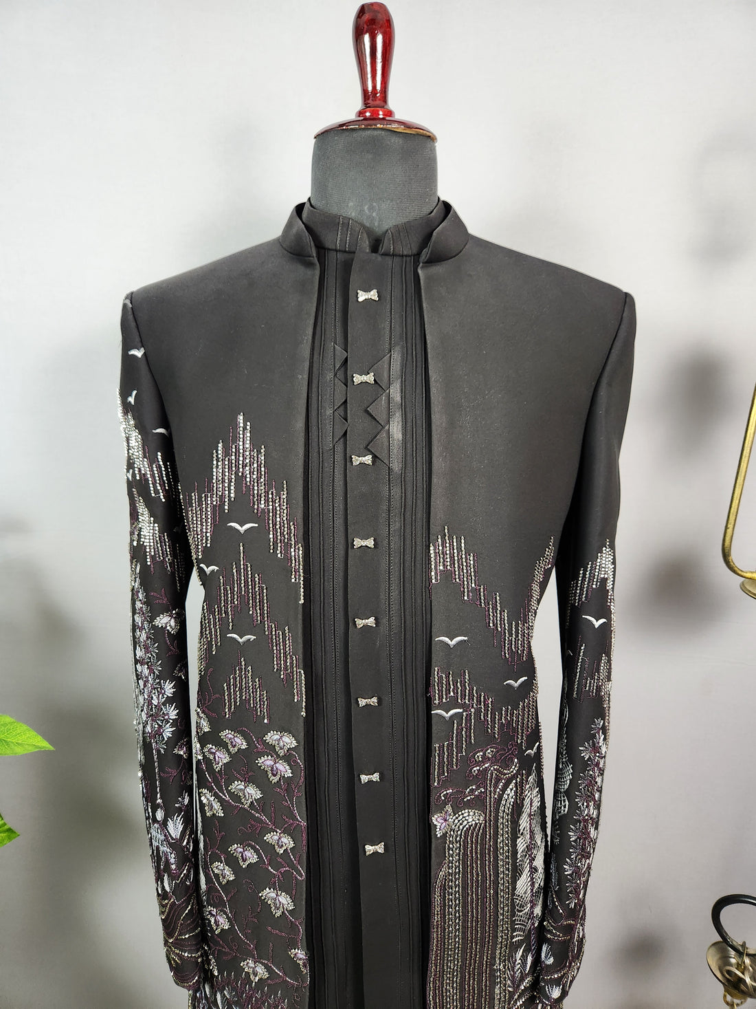 Black Indo-Western Sherwani for Men | Indian Groom Wedding Outfit