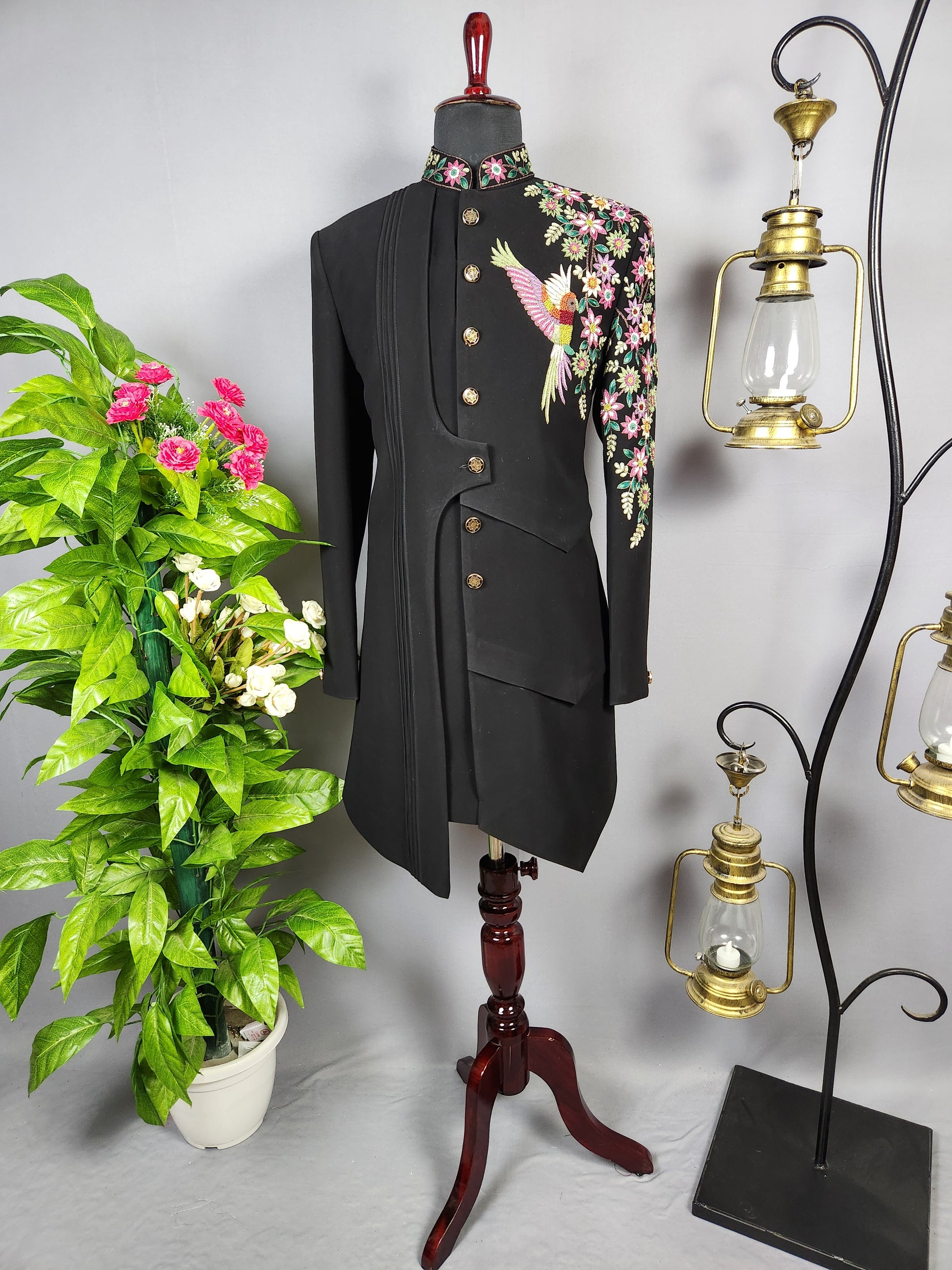 Black Indo-Western Sherwani for Groom  -   Indian Wedding Outfit for Men