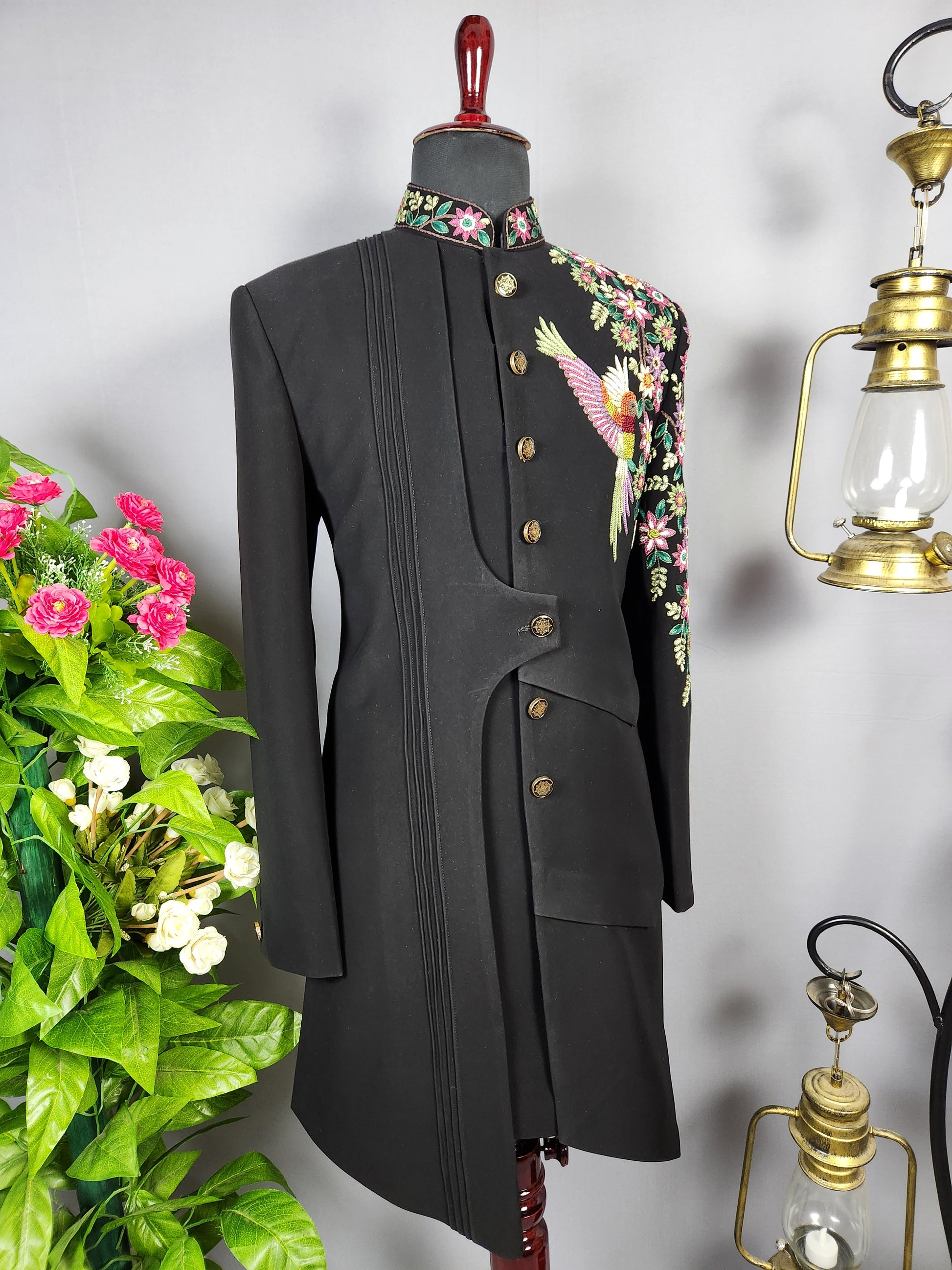 Black Indo-Western Sherwani for Groom  -   Indian Wedding Outfit for Men