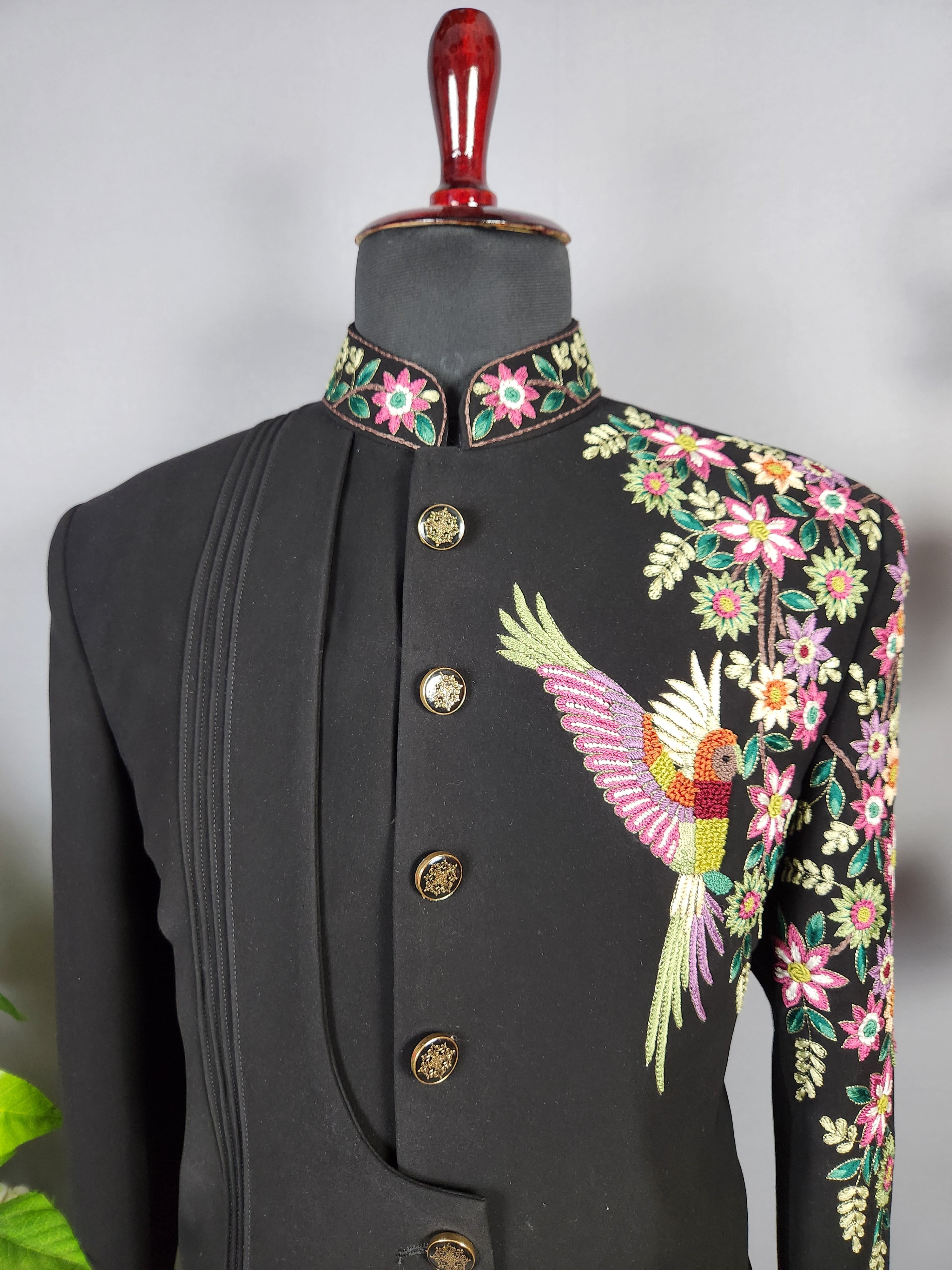 Black Indo-Western Sherwani for Groom  -   Indian Wedding Outfit for Men