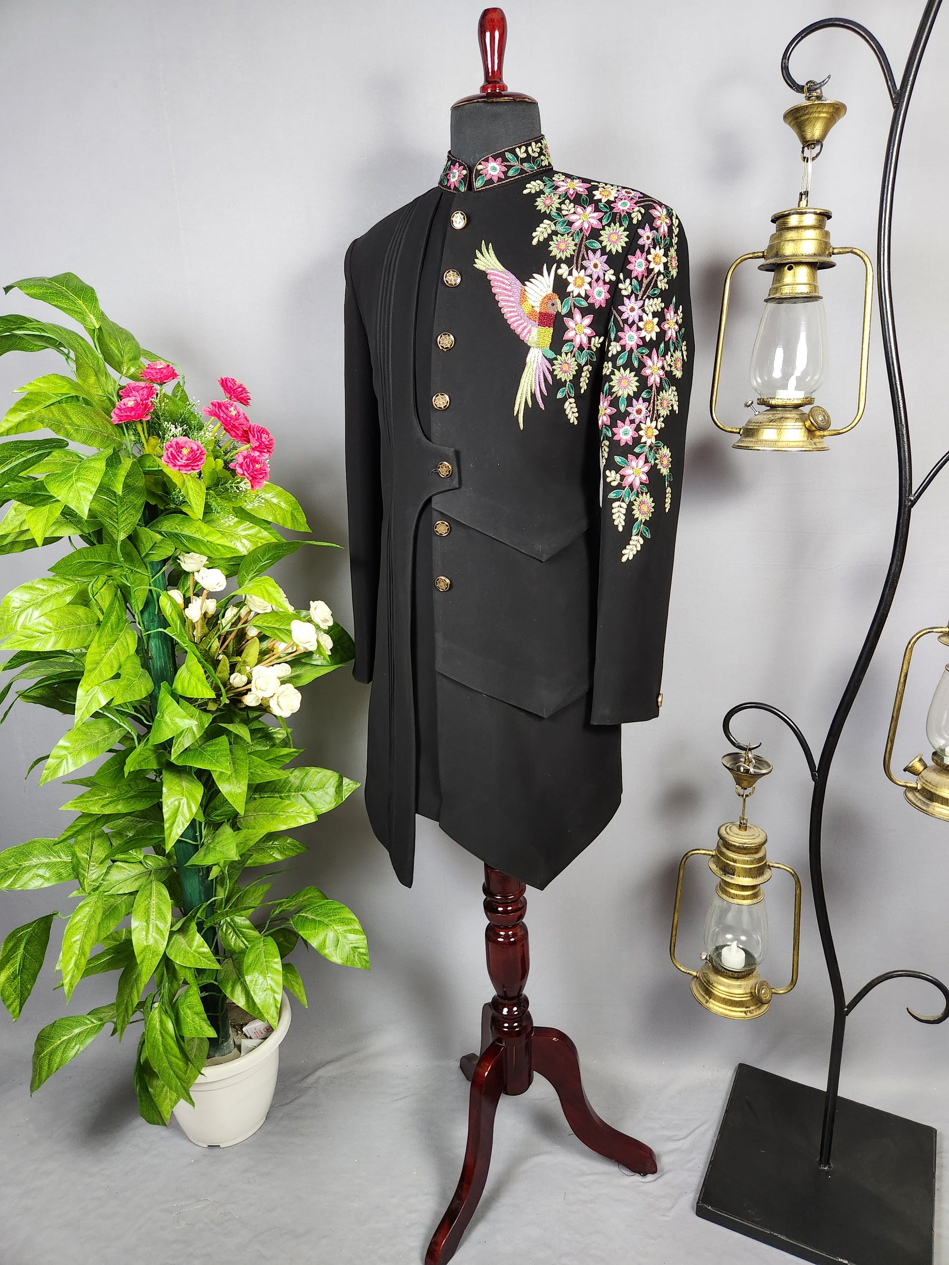 Black Indo-Western Sherwani for Groom  -   Indian Wedding Outfit for Men