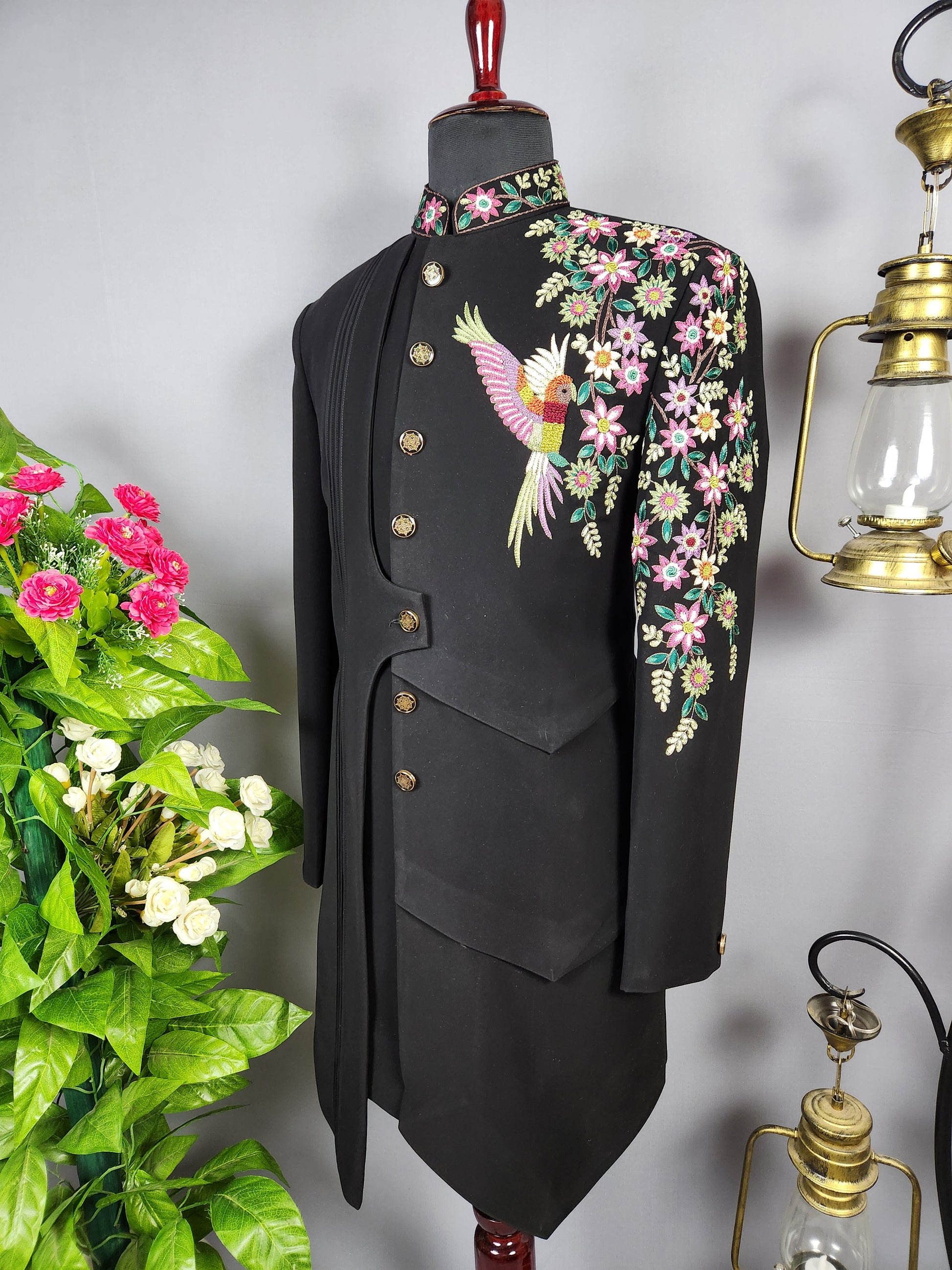 Black Indo-Western Sherwani for Groom  -   Indian Wedding Outfit for Men