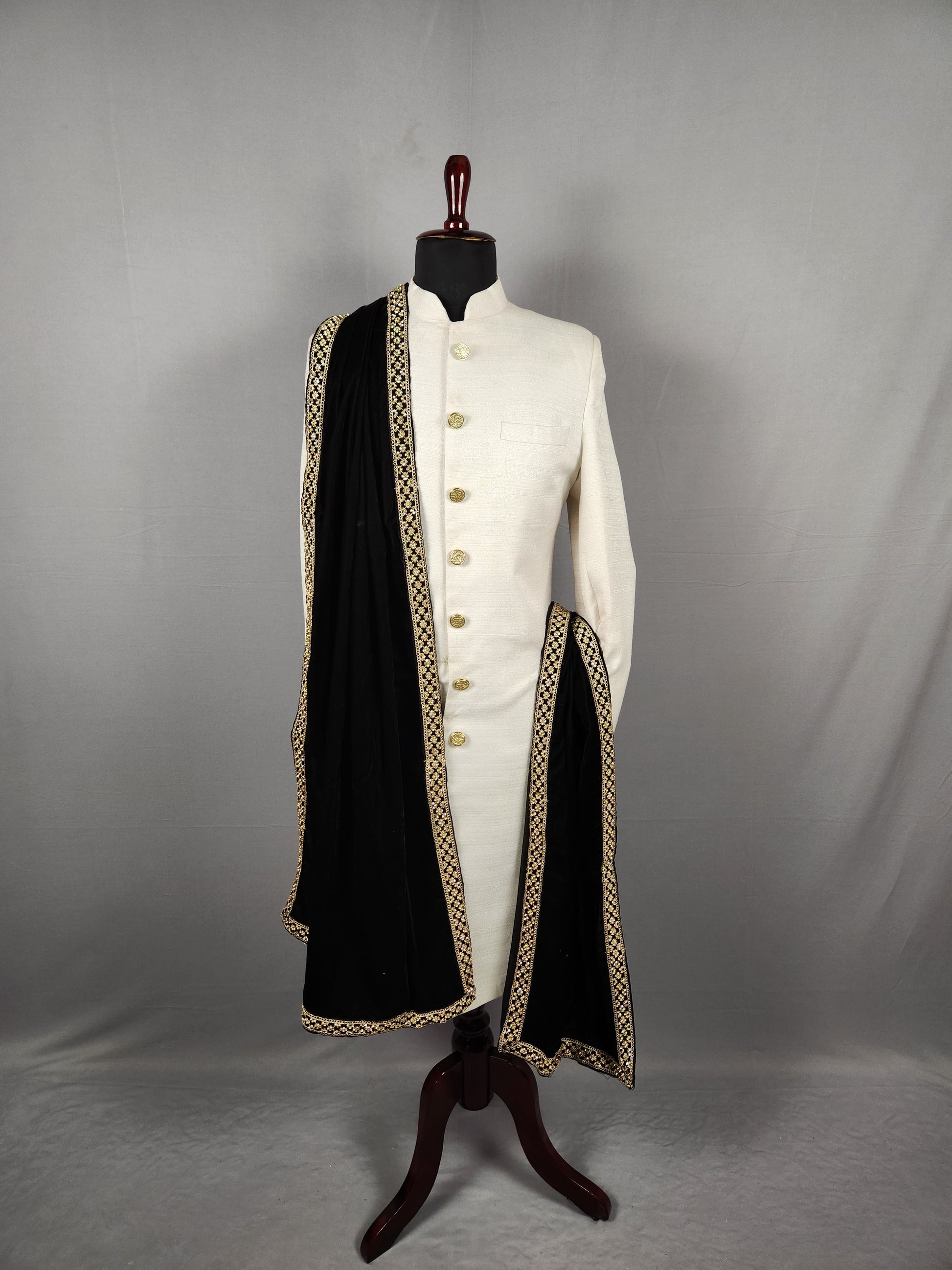 Black Shawl Groom with Zarkan Border Work