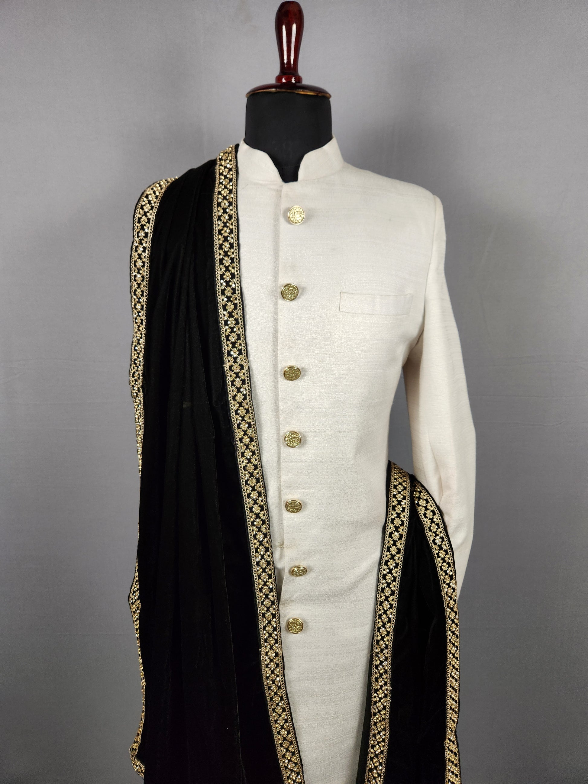 Black Shawl Groom with Zarkan Border Work