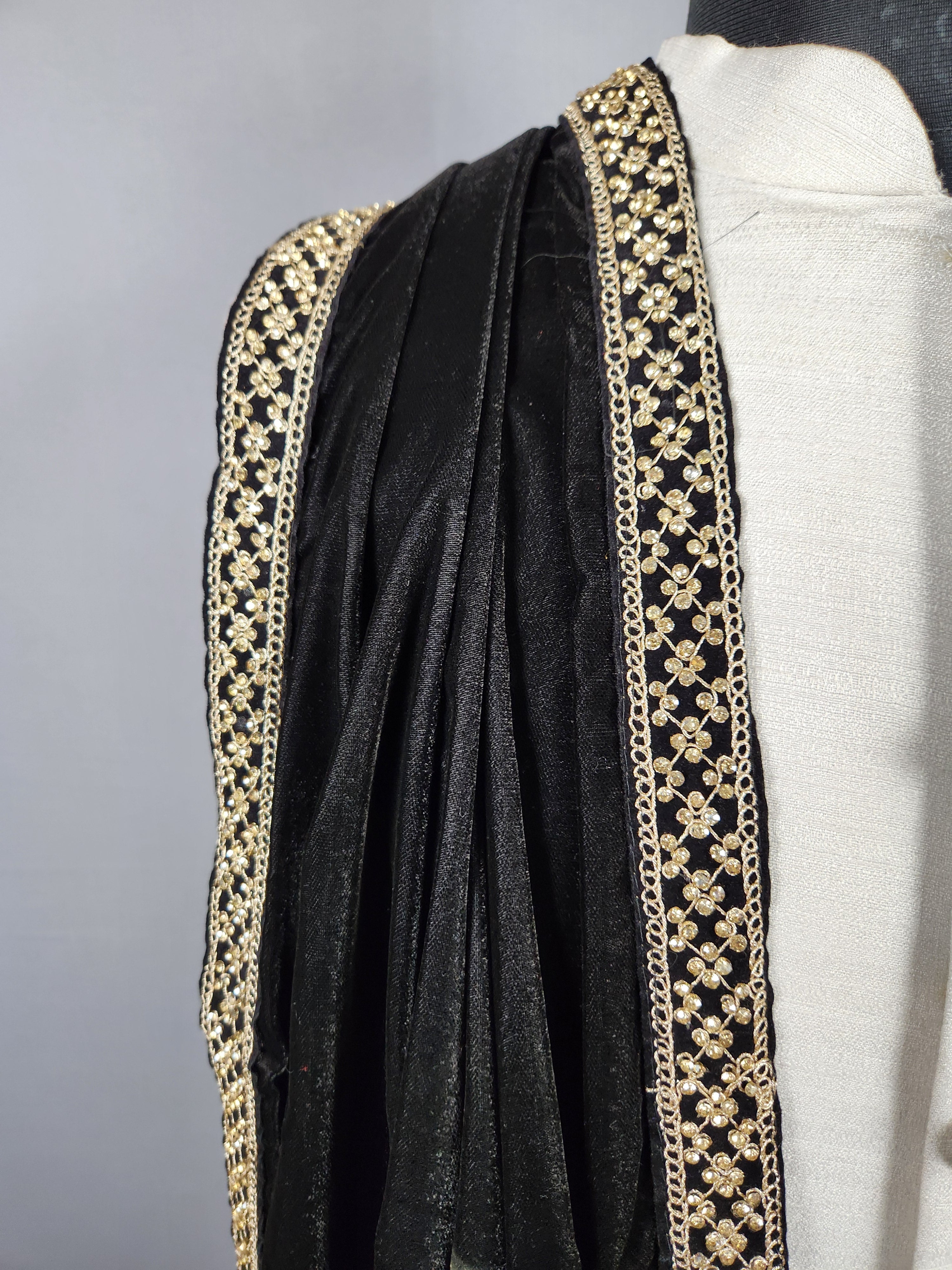 Black Shawl Groom with Zarkan Border Work