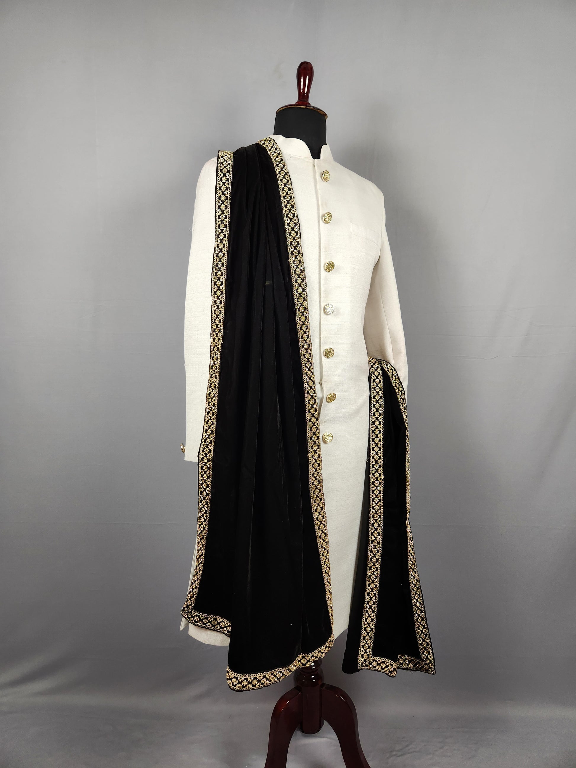 Black Shawl Groom with Zarkan Border Work