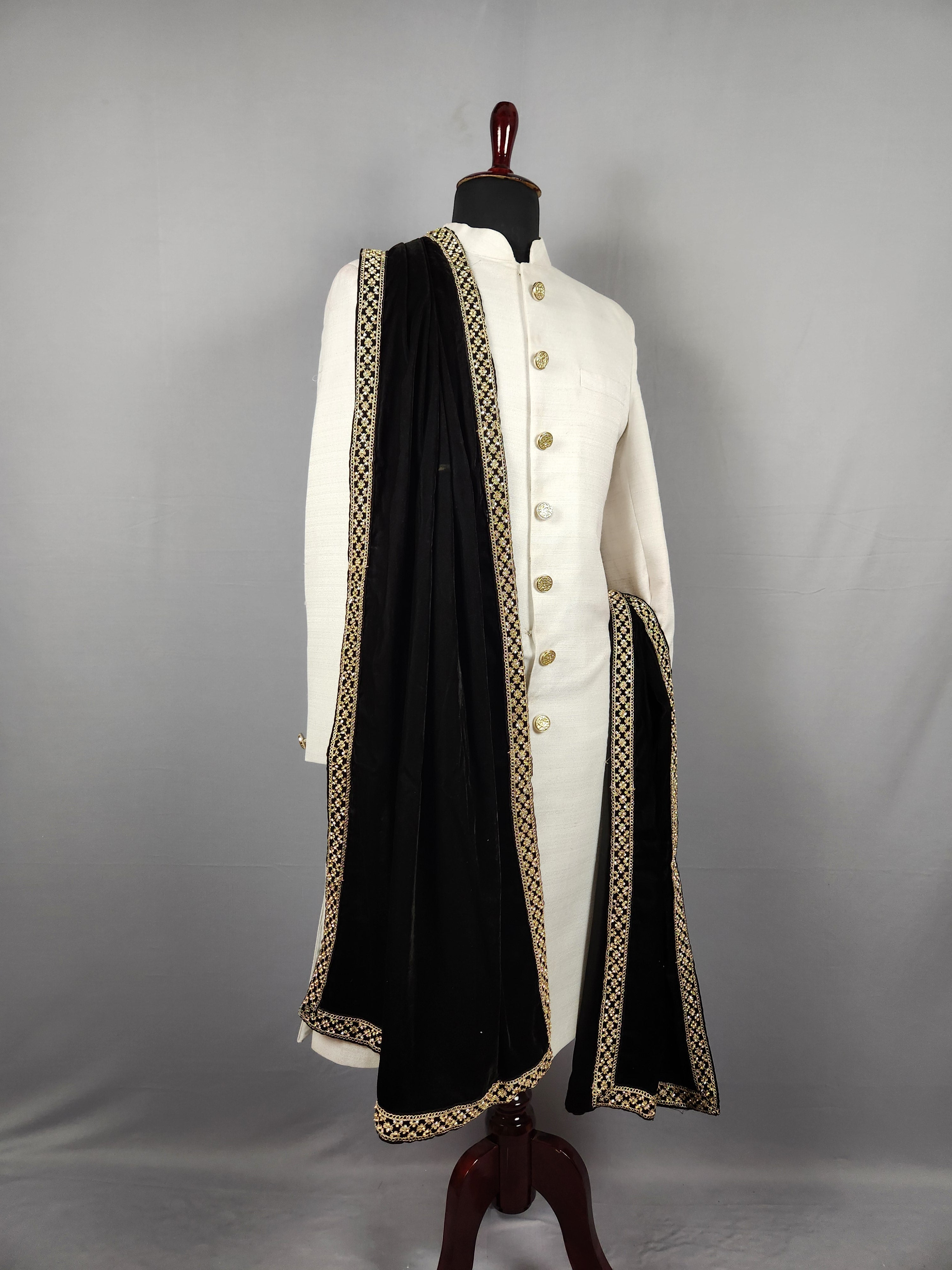 Black Shawl Groom with Zarkan Border Work