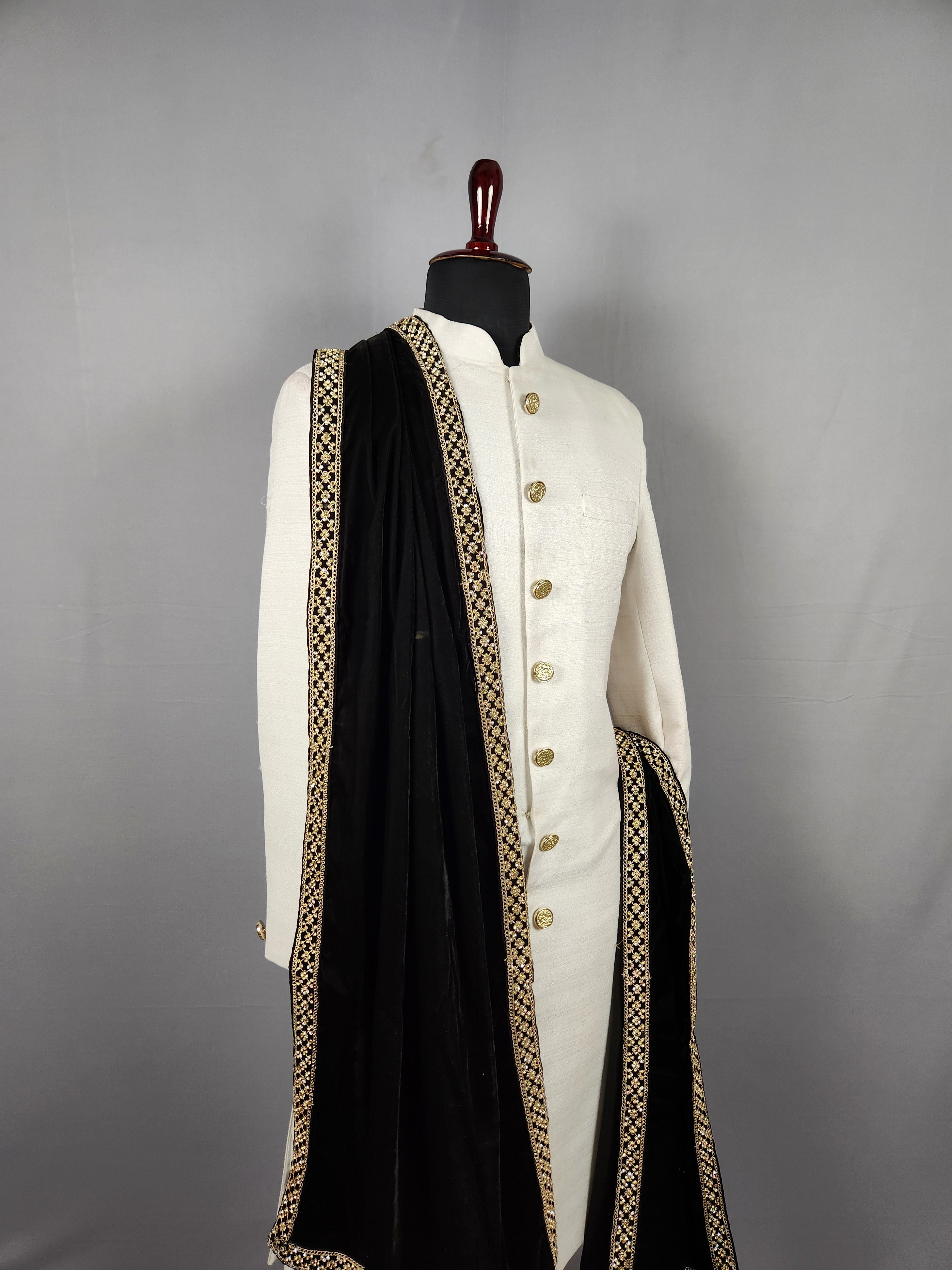 Black Shawl Groom with Zarkan Border Work