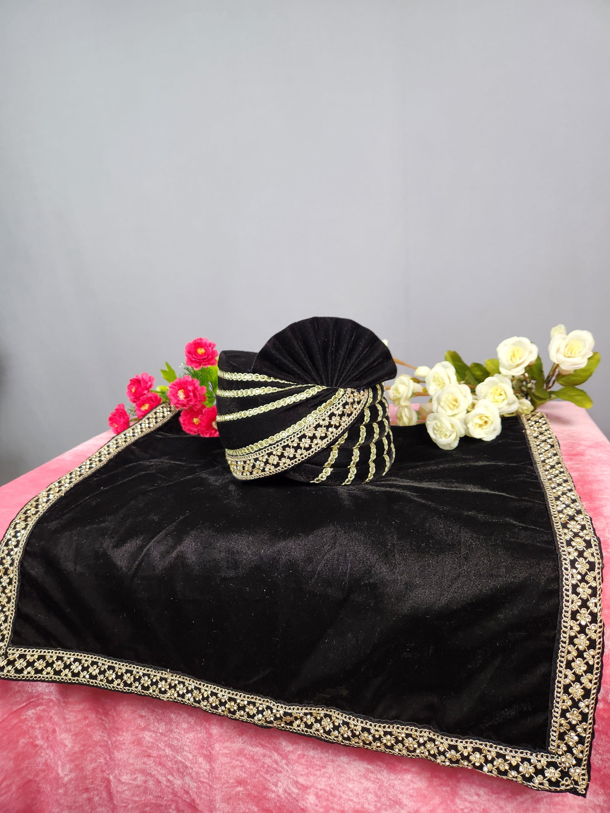 Groom Black Turban Turban Shawl Set