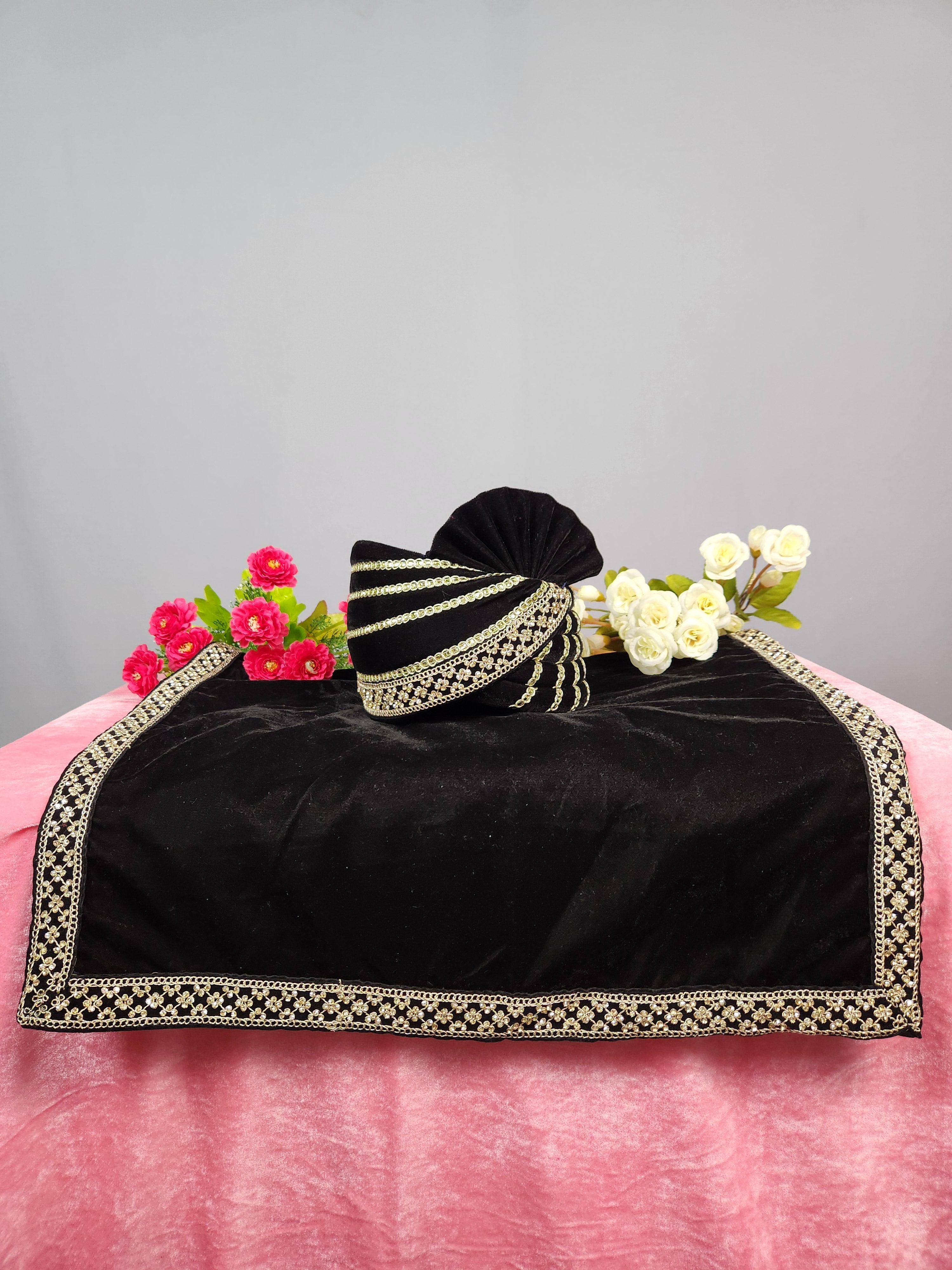 Groom Black Turban Turban Shawl Set