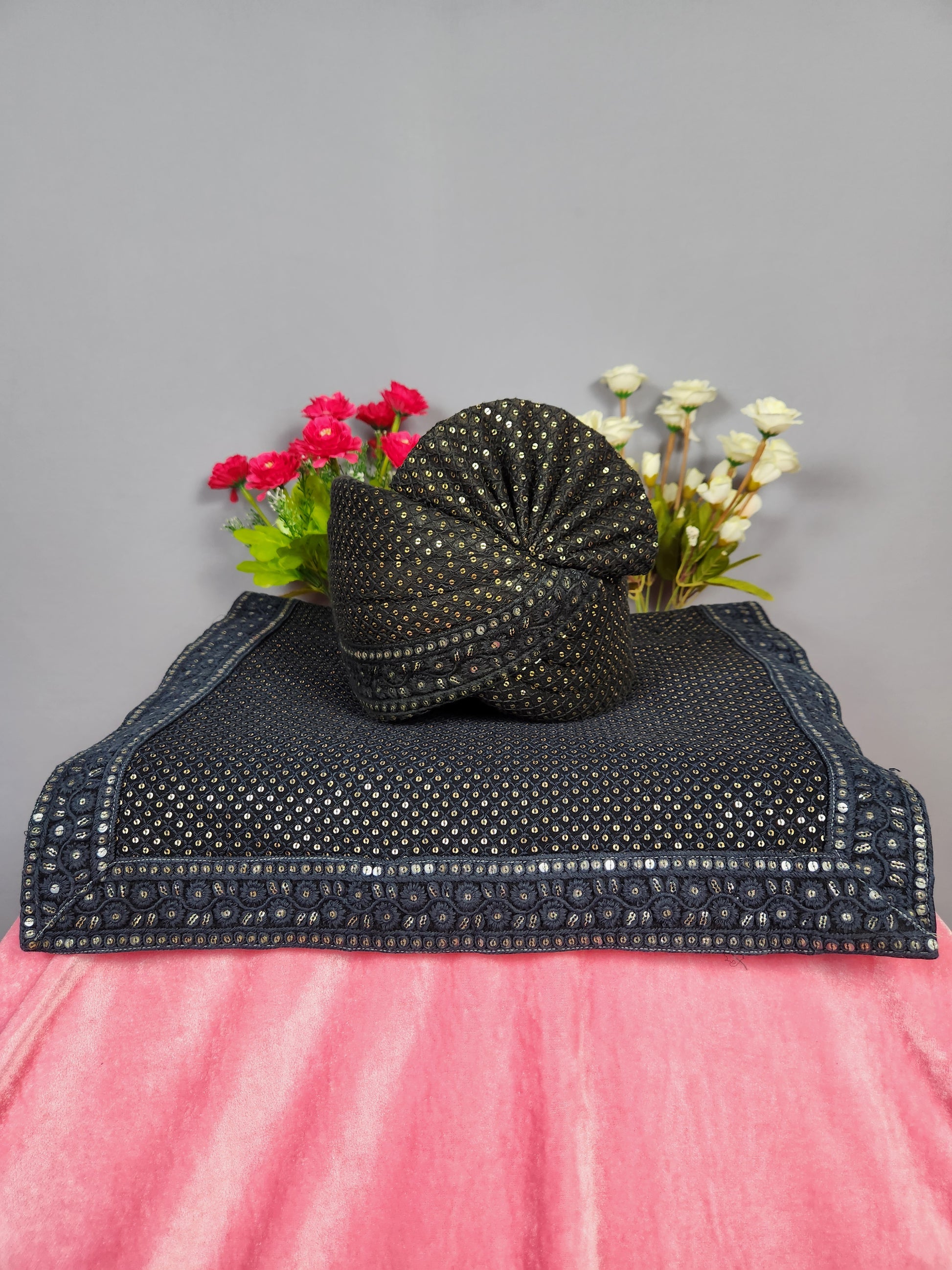 Black Groom Turban Shawl Set