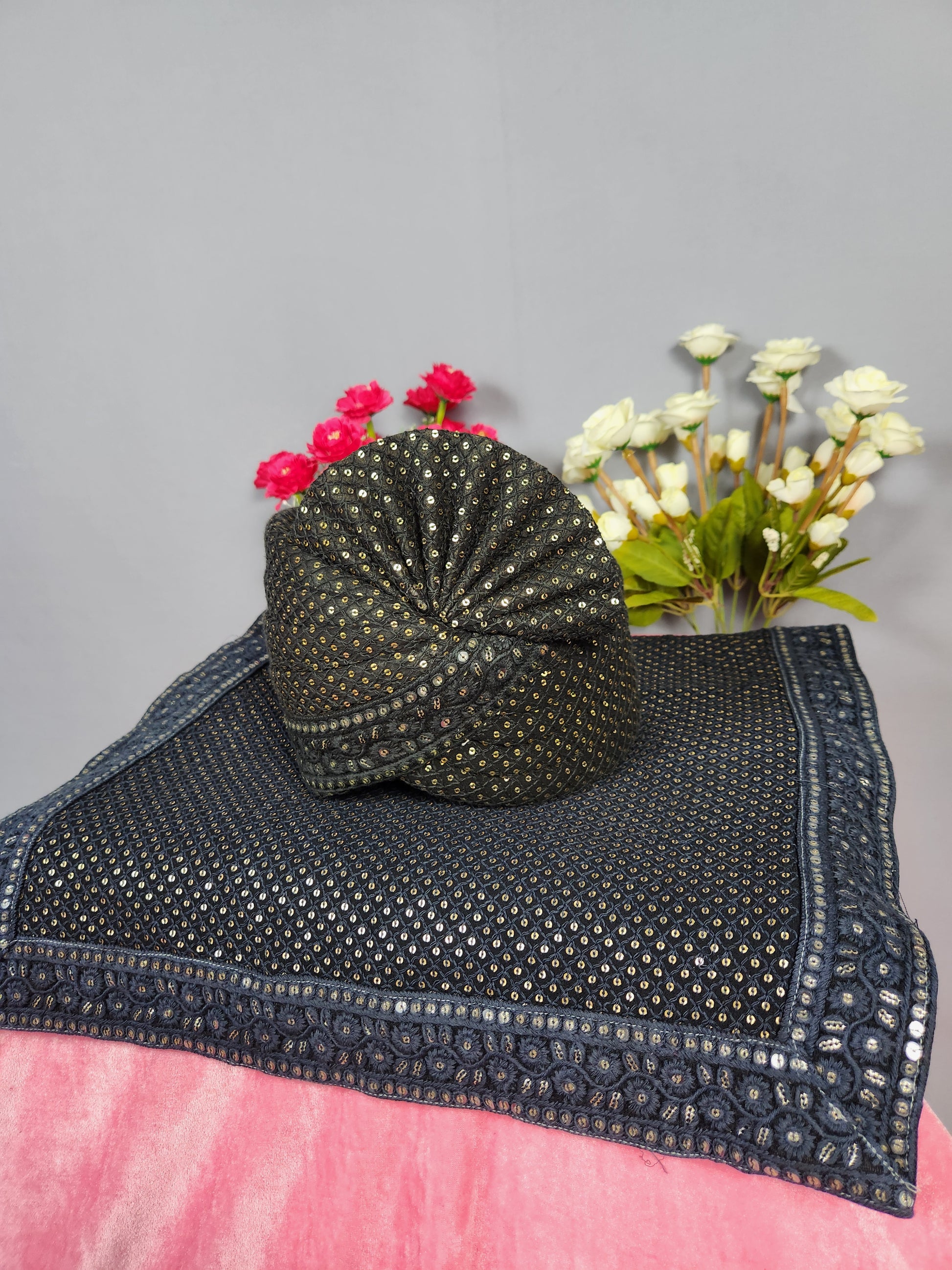Black Groom Turban Shawl Set