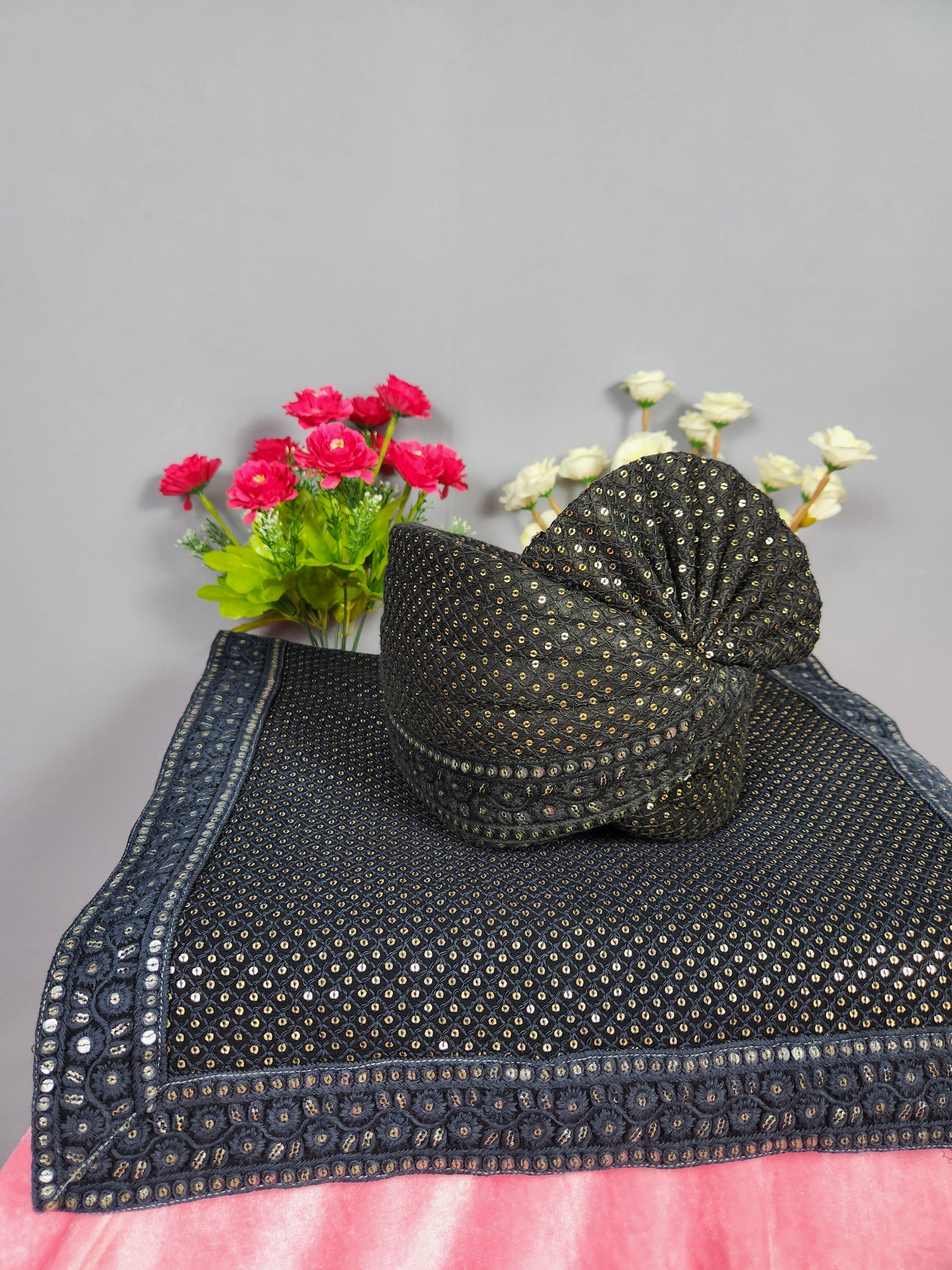 Black Groom Turban Shawl Set