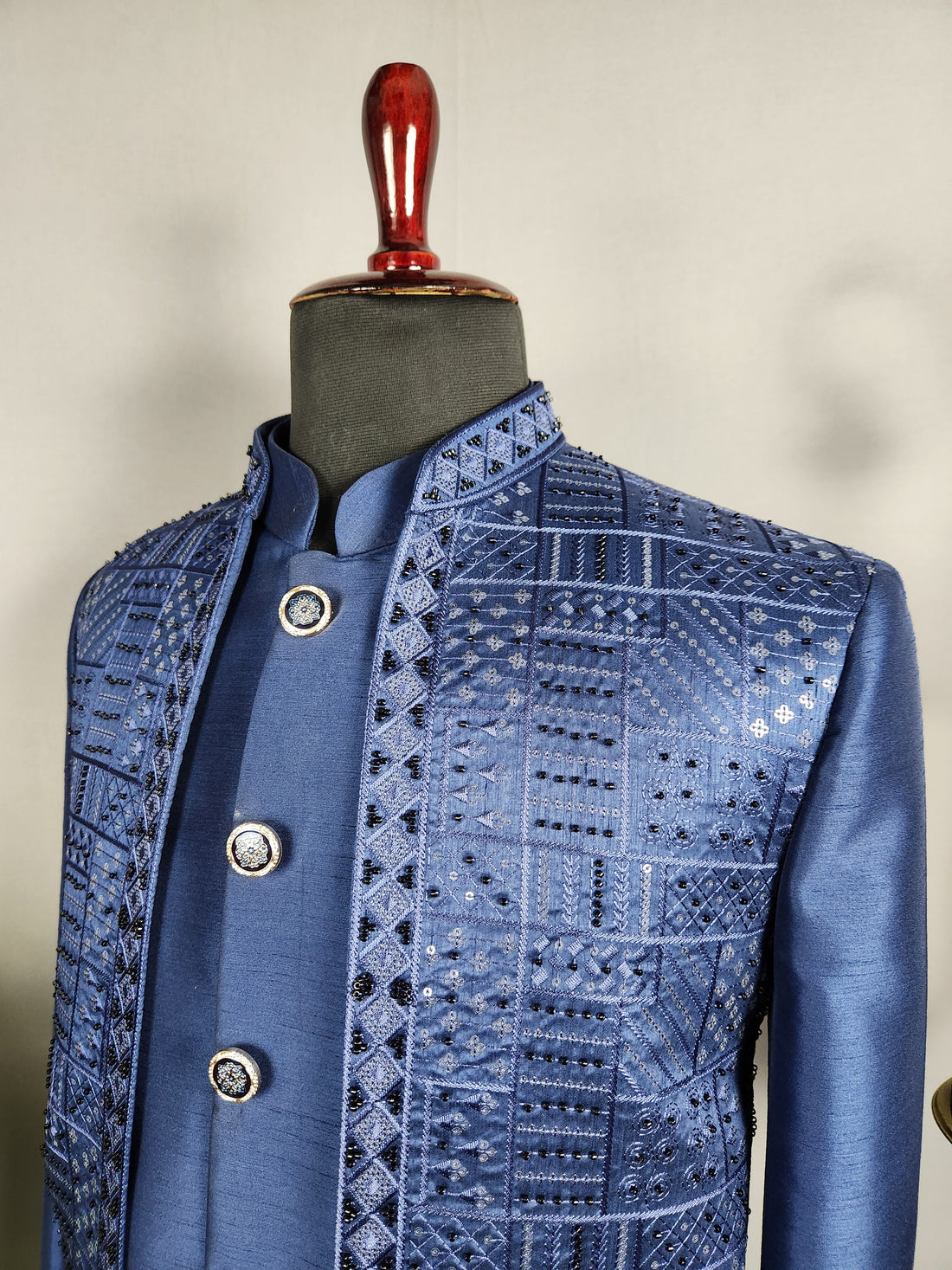 Blue Indo-Western Sherwani for Groom -  Indian Wedding Outfit for Men