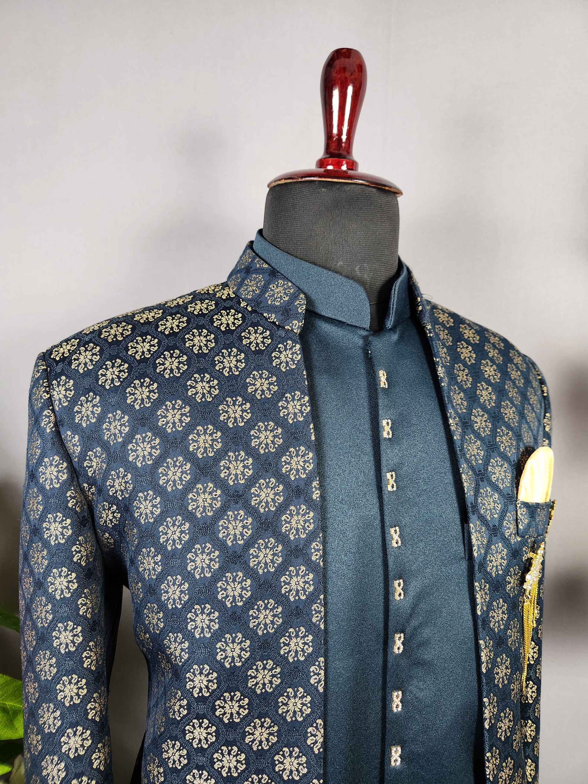 Blue Indo-Western Sherwani for Groom -  Indian Wedding Outfit for Men