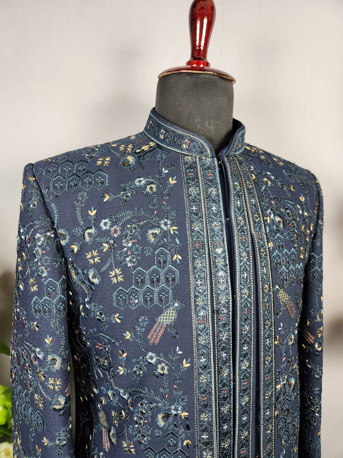 Blue Indo-Western Sherwani for Groom -  Indian Wedding Outfit for Men