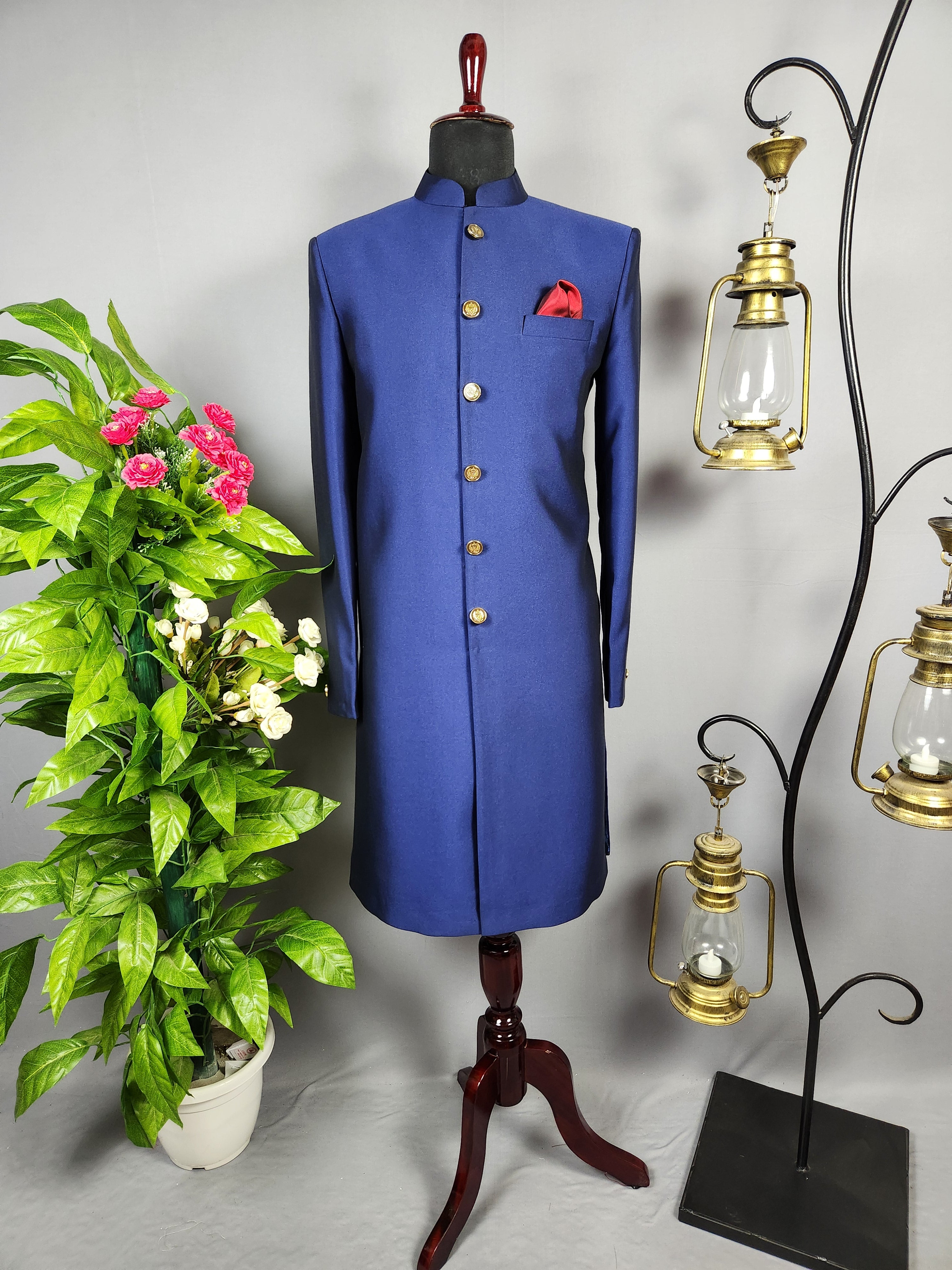 Blue Jodhpuri Achkan Sherwani for Groom  -   Indian Wedding Outfit for Men