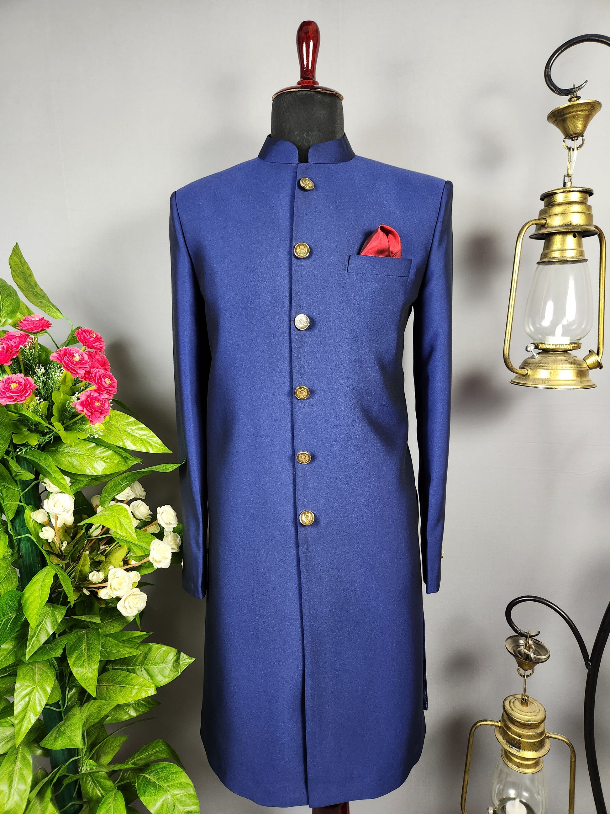 Blue Jodhpuri Achkan Sherwani for Groom  -   Indian Wedding Outfit for Men