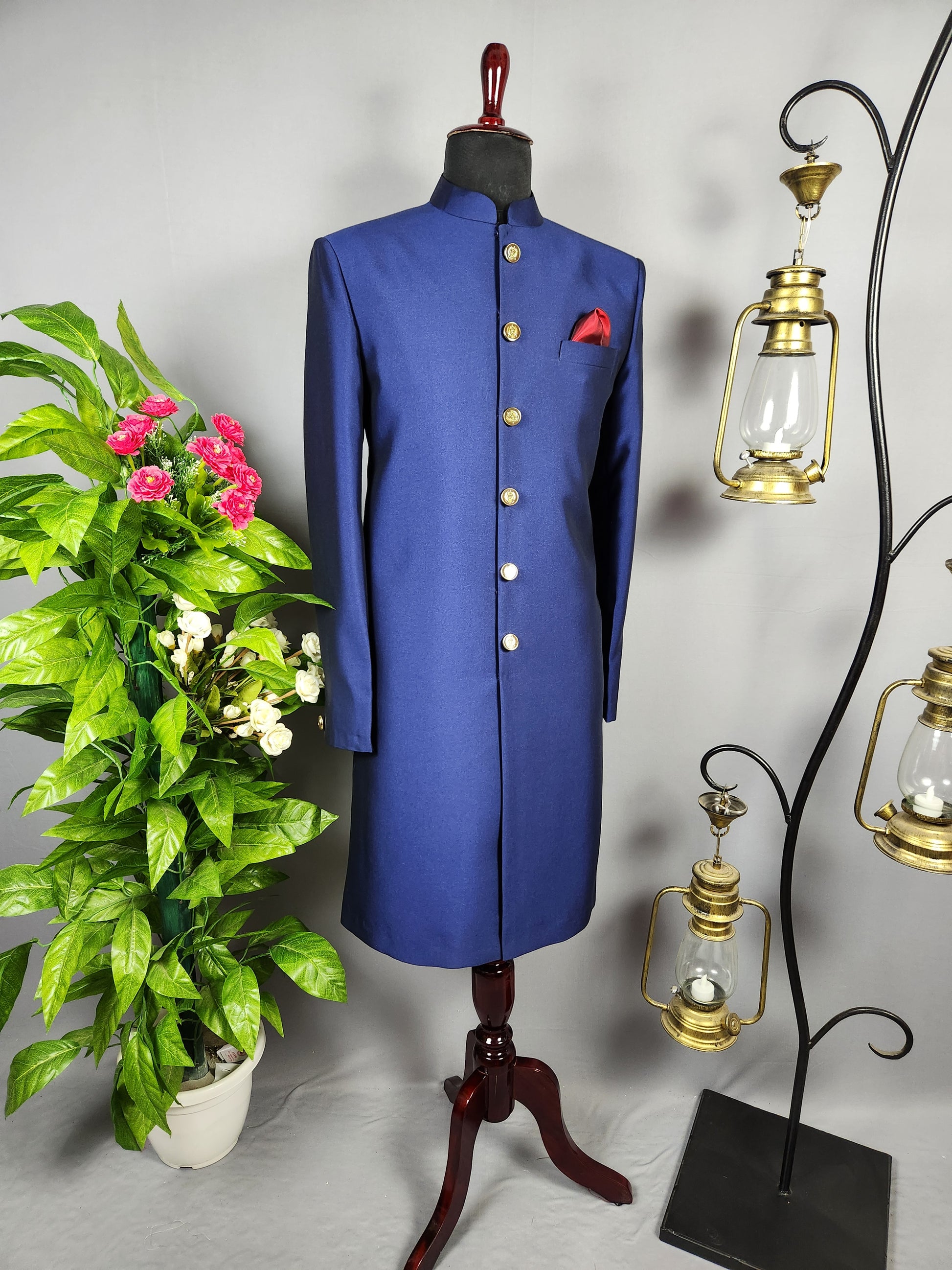 Blue Jodhpuri Achkan Sherwani for Groom  -   Indian Wedding Outfit for Men