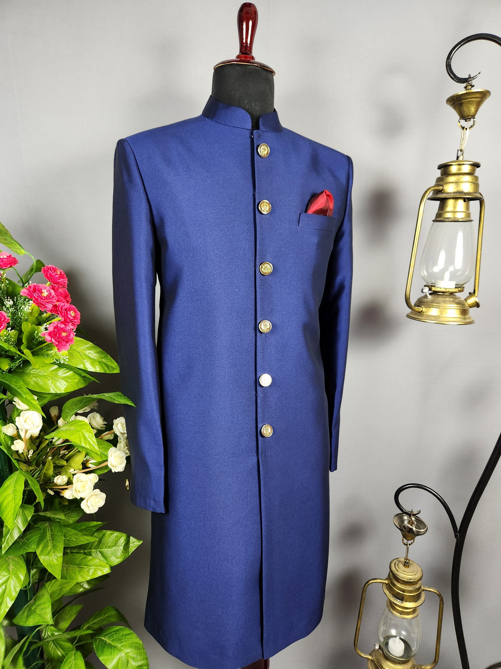Blue Jodhpuri Achkan Sherwani for Groom  -   Indian Wedding Outfit for Men