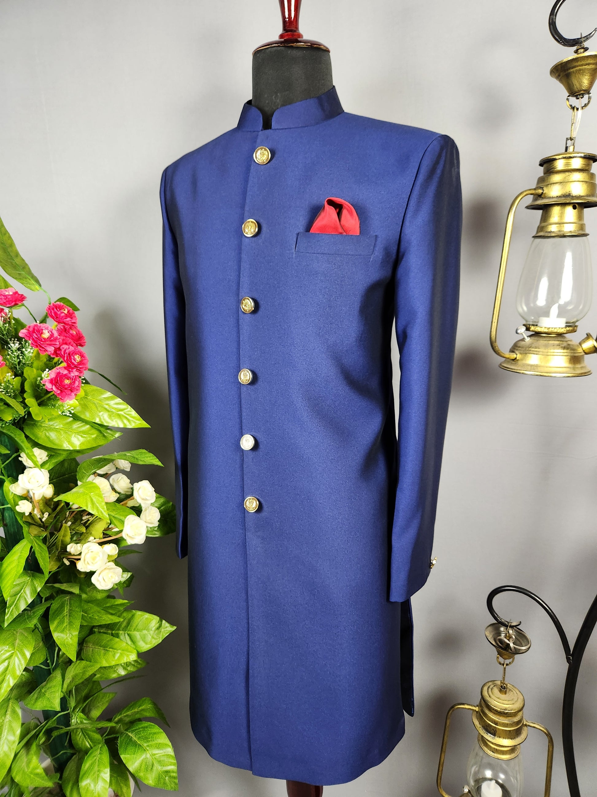 Blue Jodhpuri Achkan Sherwani for Groom  -   Indian Wedding Outfit for Men
