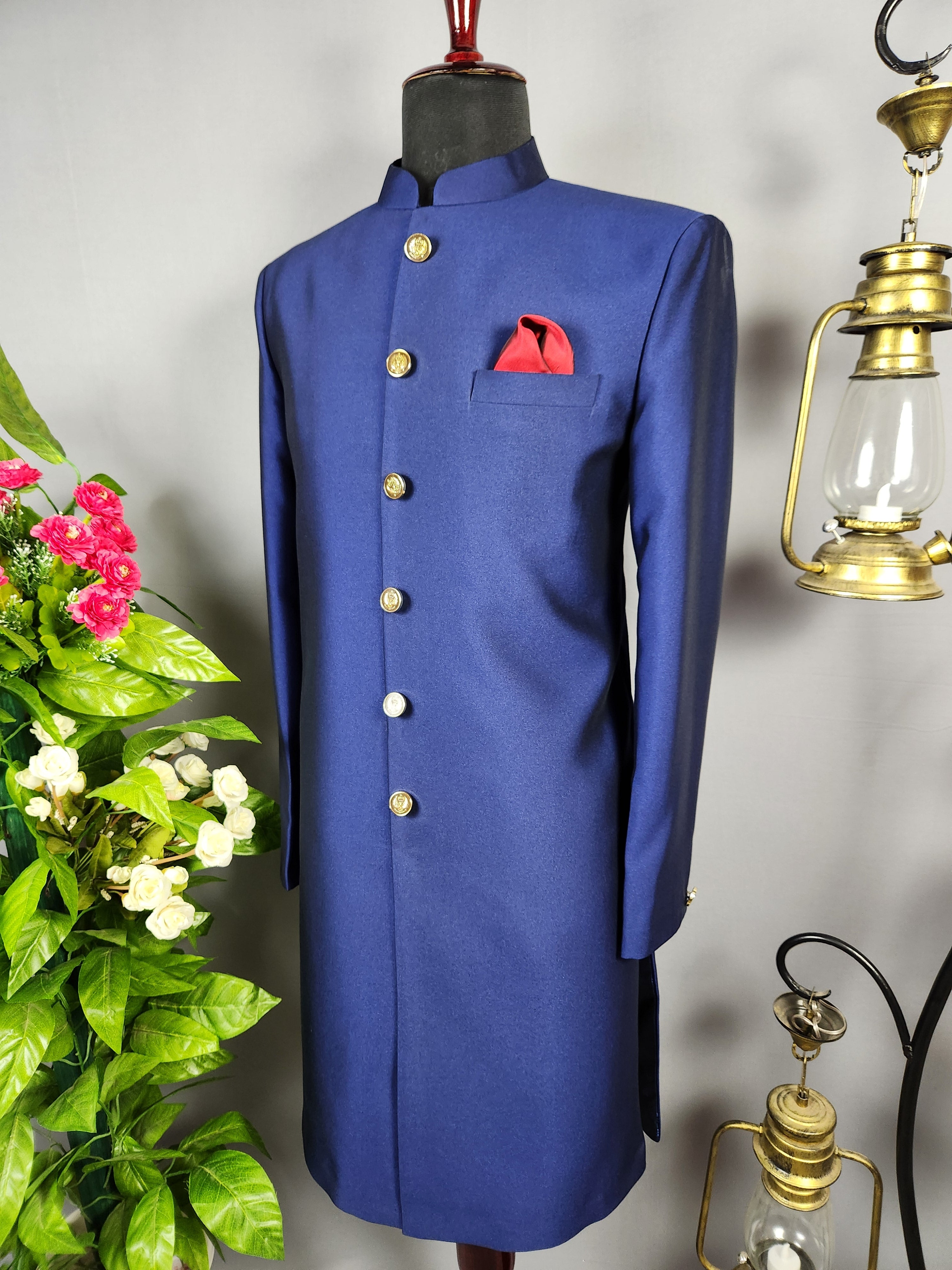 Blue Jodhpuri Achkan Sherwani for Groom  -   Indian Wedding Outfit for Men