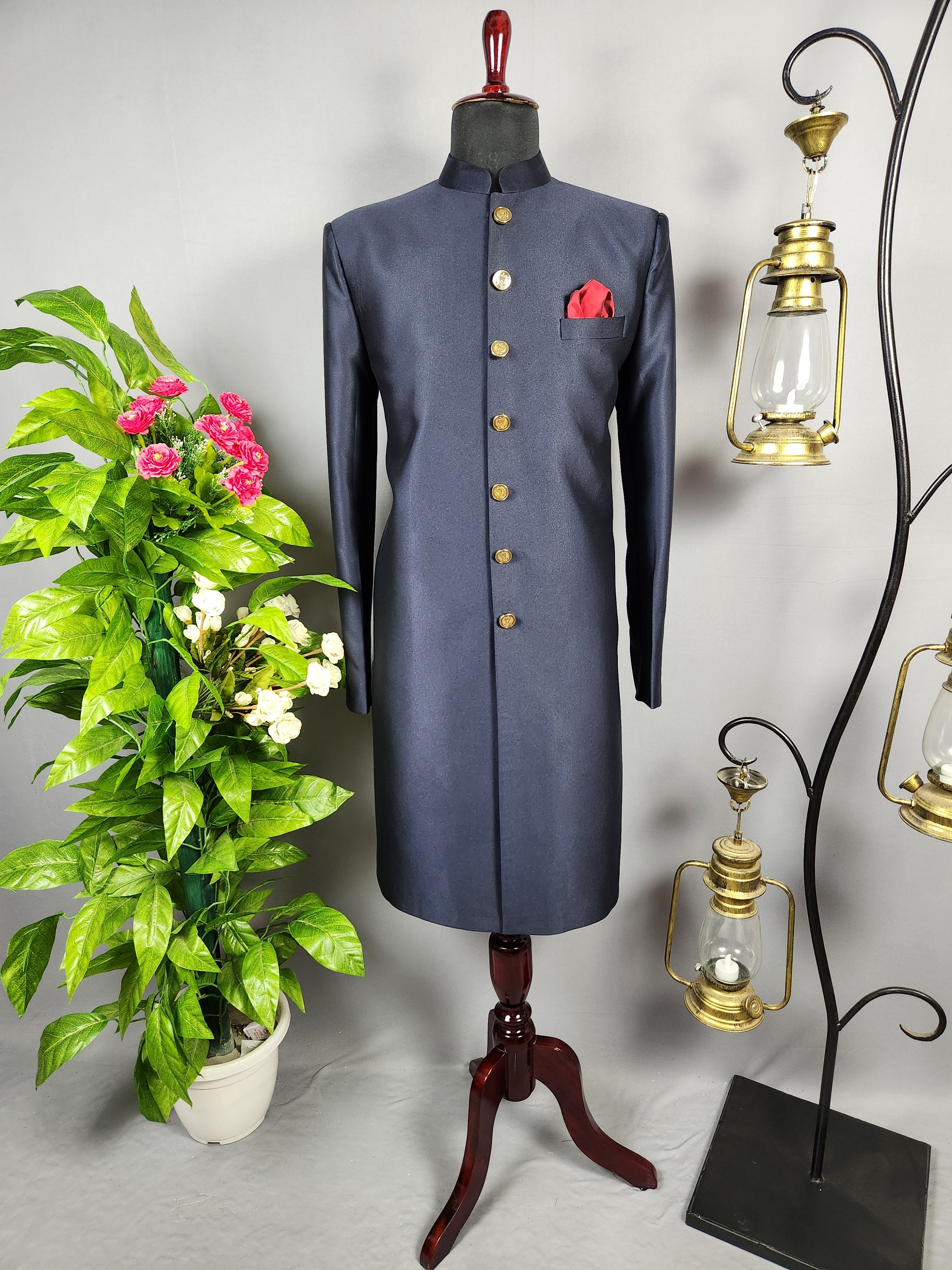 Blue Jodhpuri Achkan Sherwani for Groom  -   Indian Wedding Outfit for Men