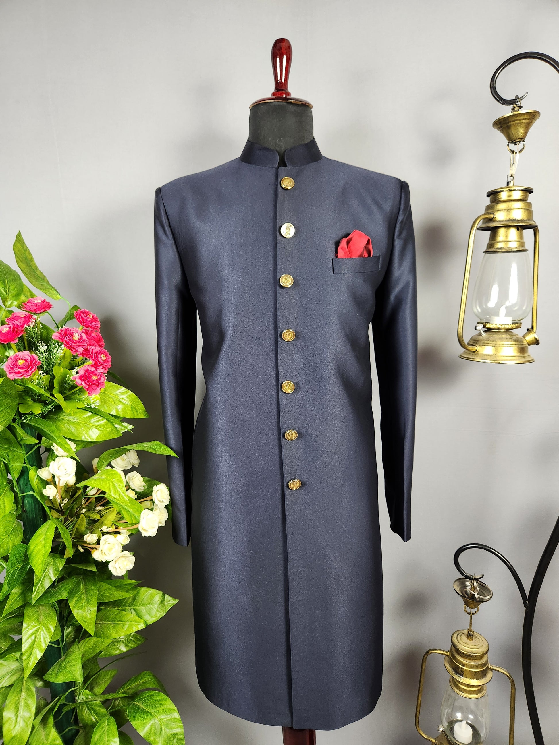 Blue Jodhpuri Achkan Sherwani for Groom  -   Indian Wedding Outfit for Men